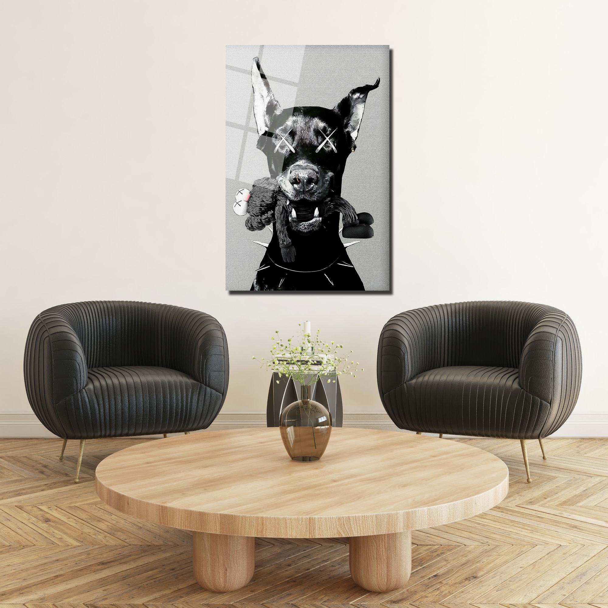 Asi Doberman ve Arkadaşı Modern Cam Tablo Duvar Dekoru Asi Doberman ve Arkadaşı Modern Cam Tablo