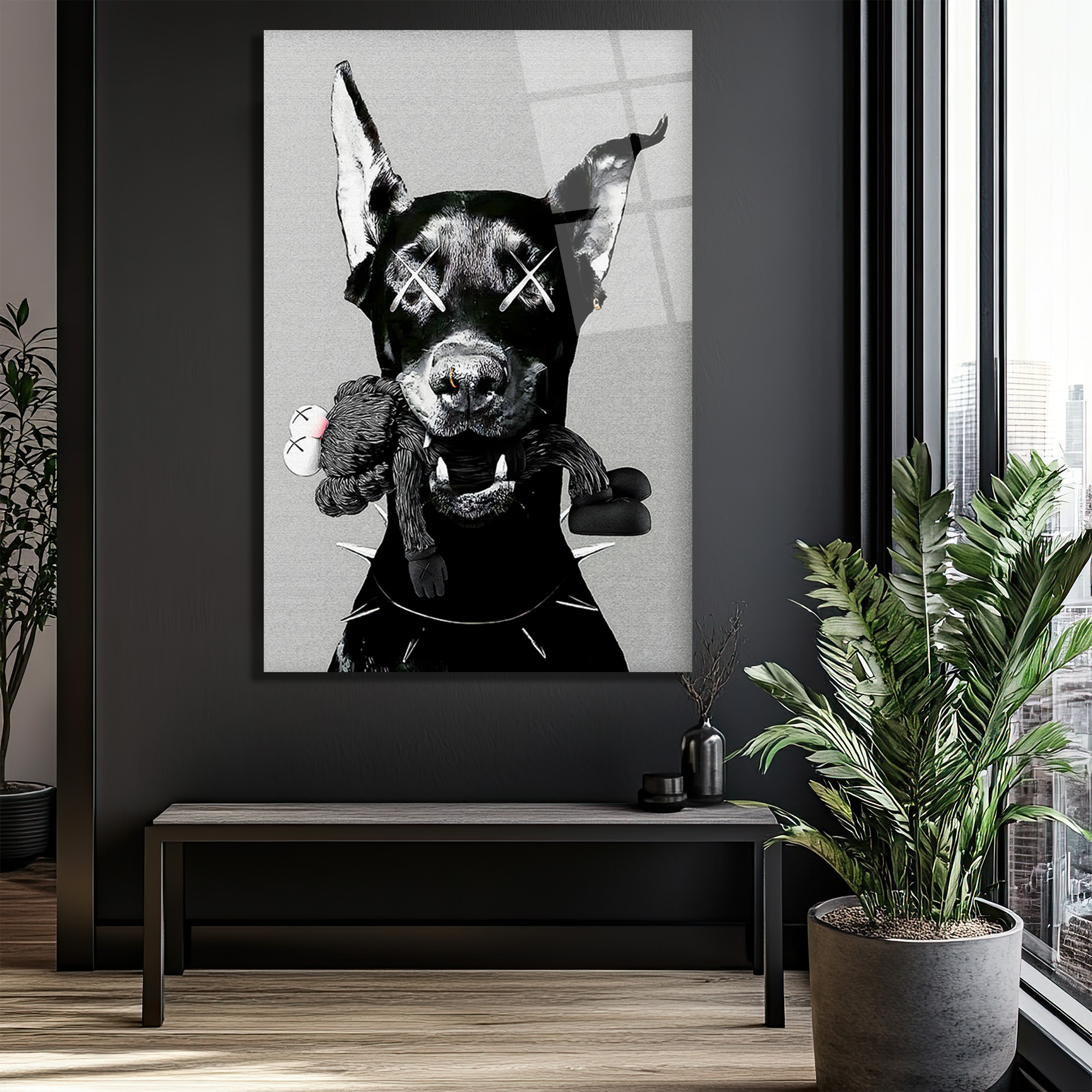 Asi Doberman ve Arkadaşı Modern Cam Tablo Duvar Dekoru Asi Doberman ve Arkadaşı Modern Cam Tablo