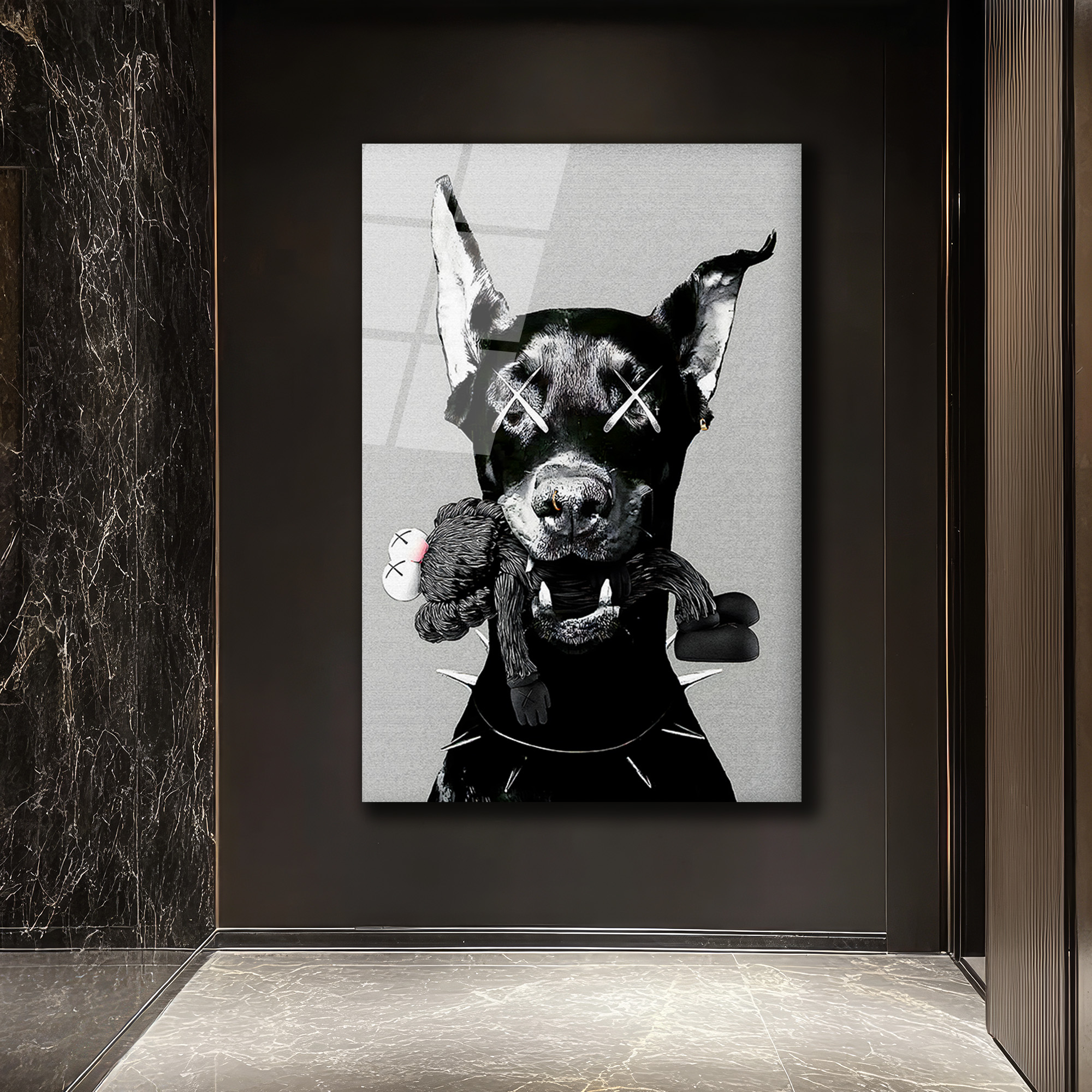 Asi Doberman ve Arkadaşı Modern Cam Tablo Duvar Dekoru Asi Doberman ve Arkadaşı Modern Cam Tablo