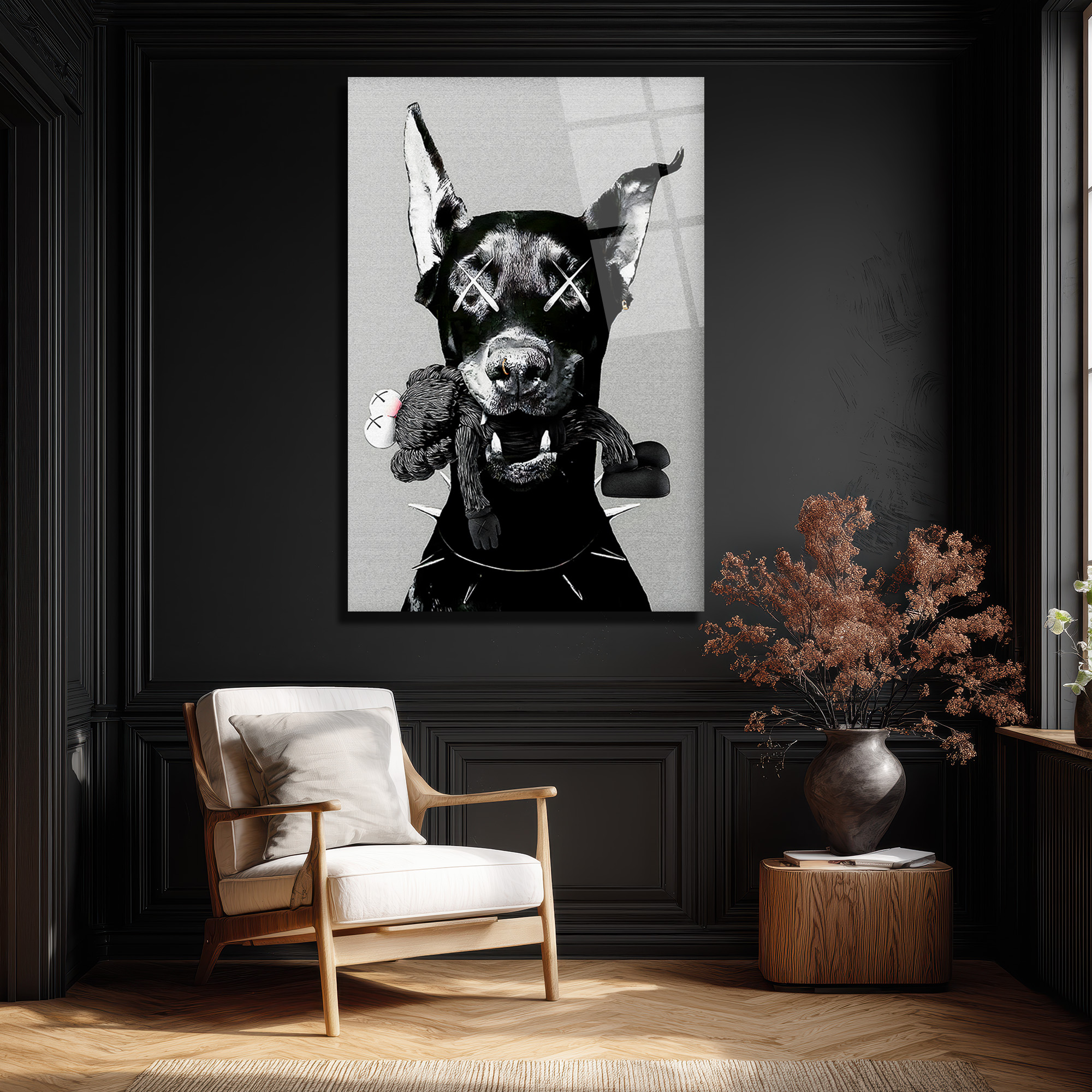 Asi Doberman ve Arkadaşı Modern Cam Tablo Duvar Dekoru Asi Doberman ve Arkadaşı Modern Cam Tablo