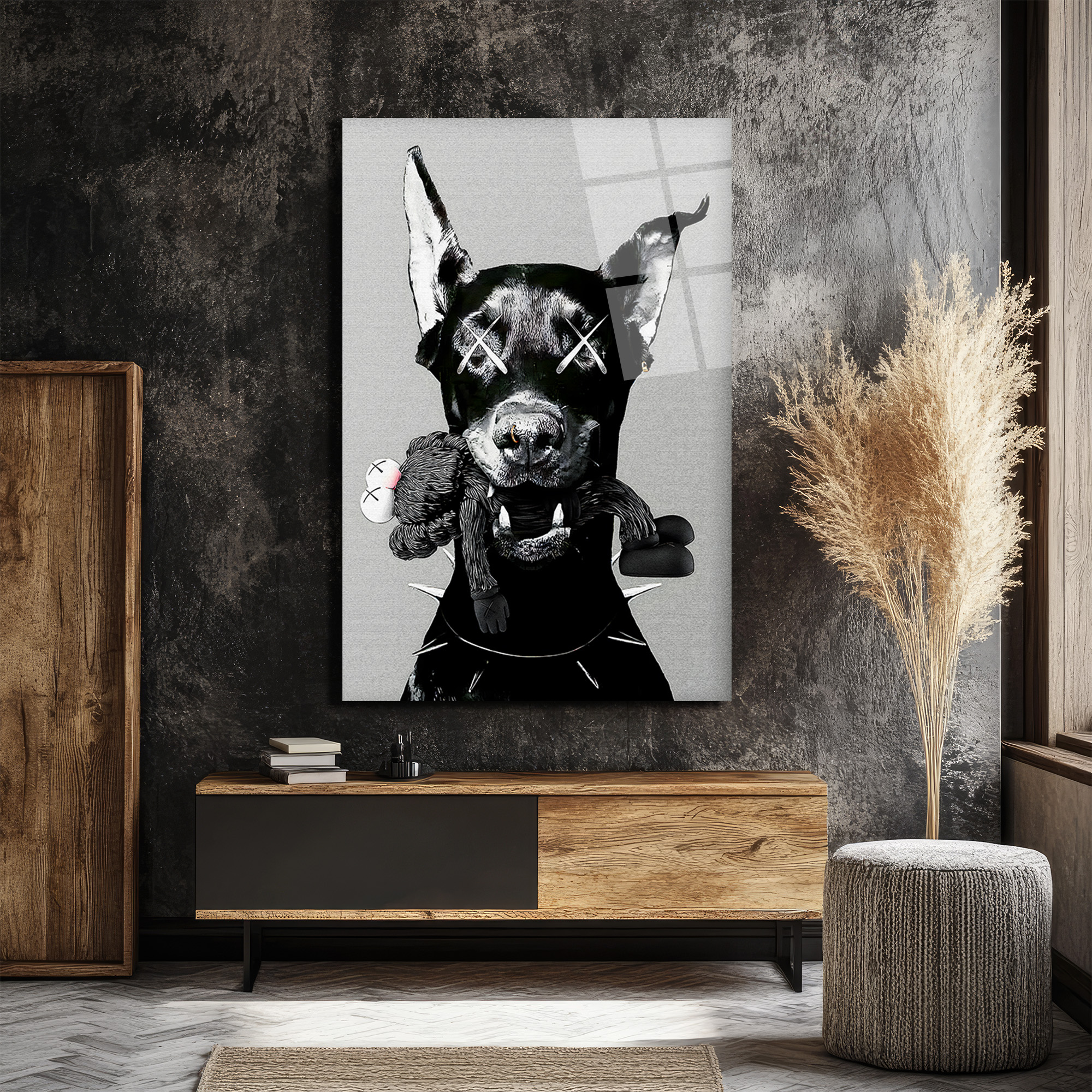 Asi Doberman ve Arkadaşı Modern Cam Tablo Duvar Dekoru Asi Doberman ve Arkadaşı Modern Cam Tablo
