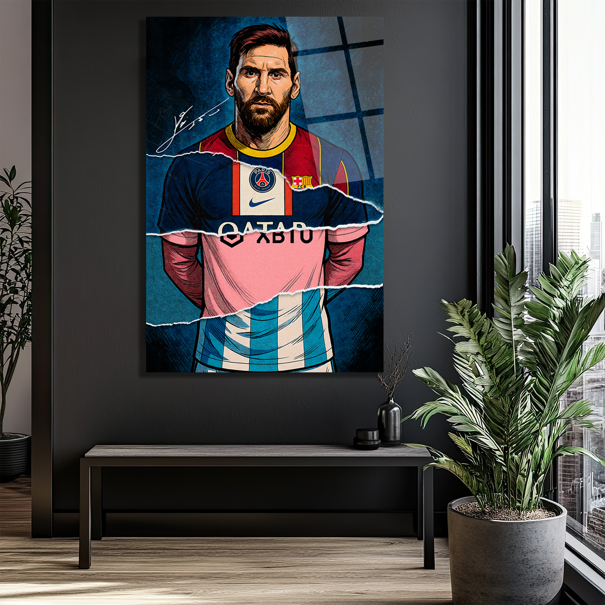 Lionel Messi Efsanesi: Parçalı Formalar Sanat Cam Tablo Duvar Dekoru Lionel Messi Efsanesi: Parçalı Formalar Sanat Cam Tablo