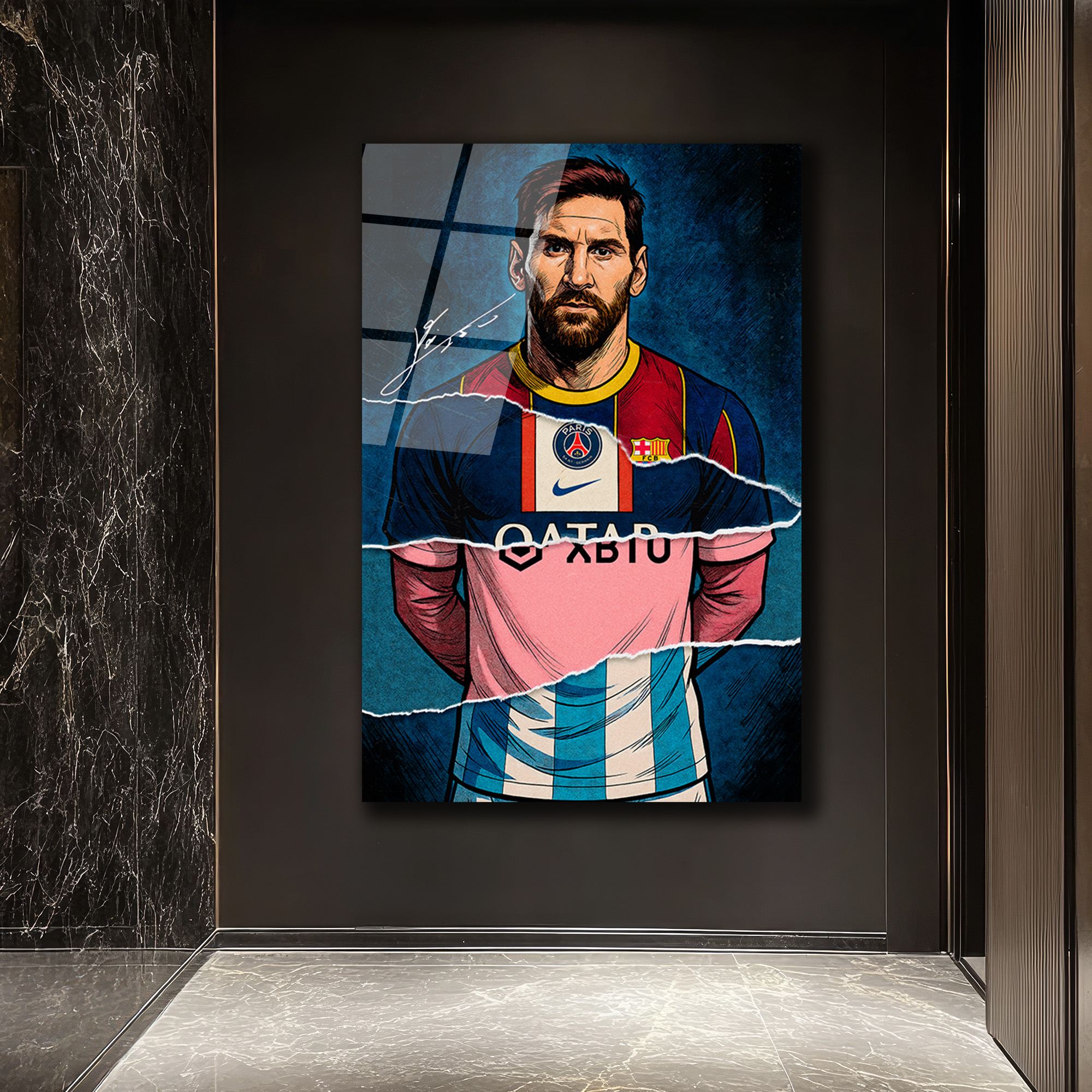Lionel Messi Efsanesi: Parçalı Formalar Sanat Cam Tablo Duvar Dekoru Lionel Messi Efsanesi: Parçalı Formalar Sanat Cam Tablo