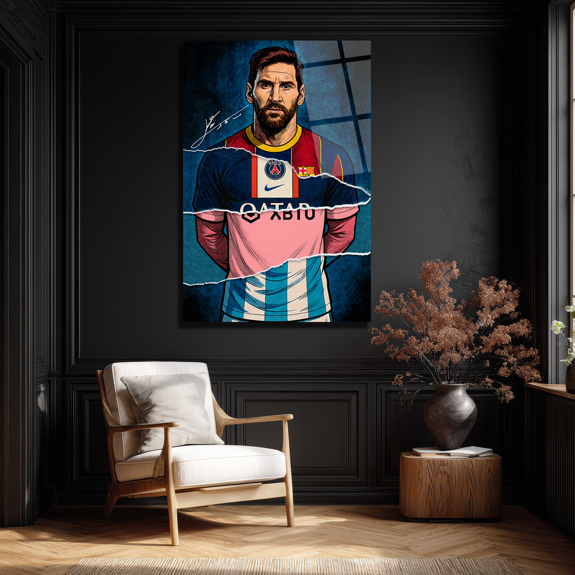 Lionel Messi Efsanesi: Parçalı Formalar Sanat Cam Tablo Duvar Dekoru Lionel Messi Efsanesi: Parçalı Formalar Sanat Cam Tablo