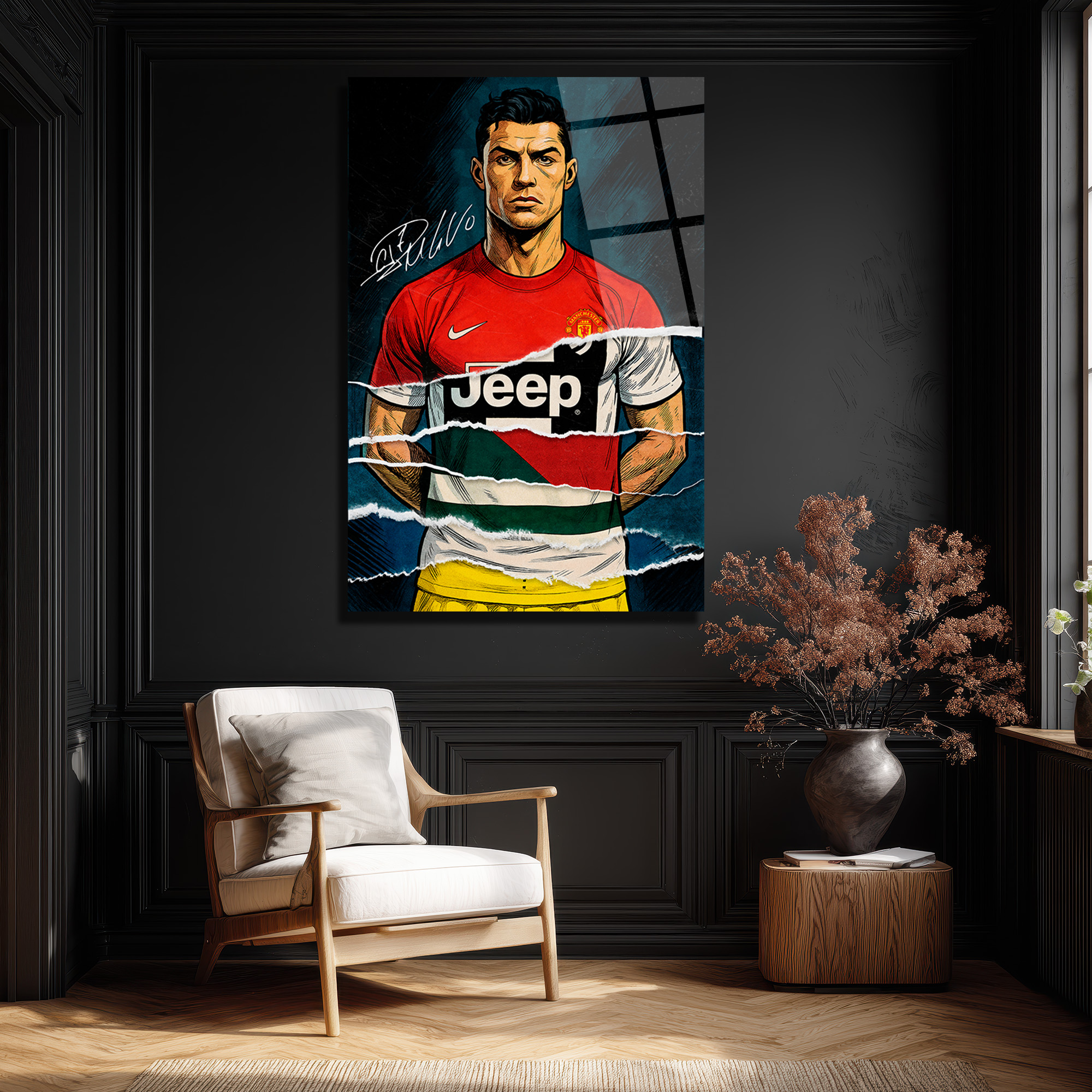 Cristiano Ronaldo Efsanesi Parçalı Forma Cam Tablo Duvar Dekoru Cristiano Ronaldo Efsanesi Parçalı Forma Cam Tablo