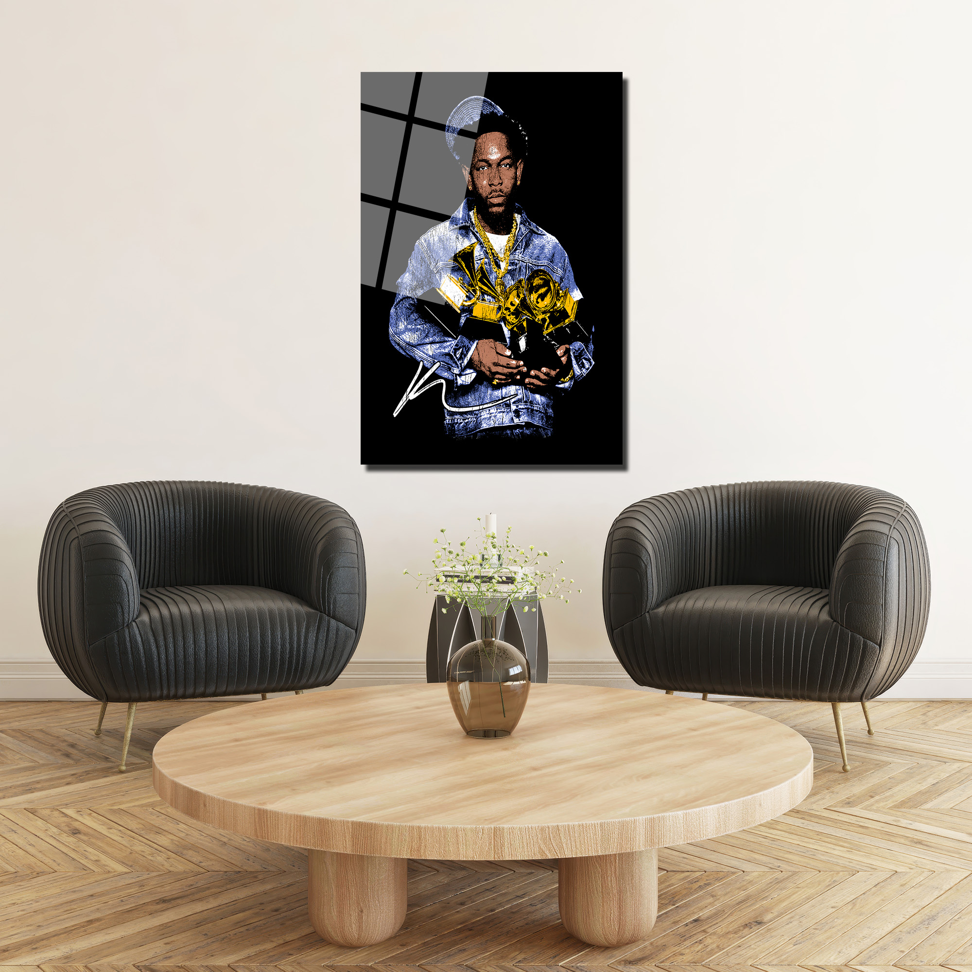 Kendrick Lamar Grammy Zaferi İkonik Cam Tablo Duvar Dekoru Kendrick Lamar Grammy Zaferi İkonik Cam Tablo