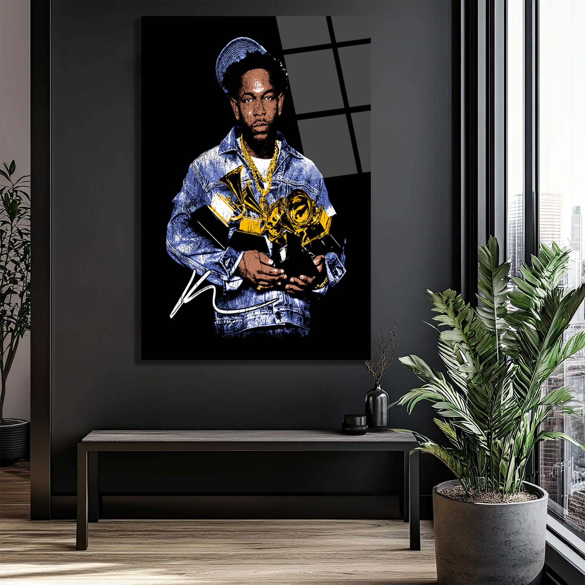 Kendrick Lamar Grammy Zaferi İkonik Cam Tablo Duvar Dekoru Kendrick Lamar Grammy Zaferi İkonik Cam Tablo