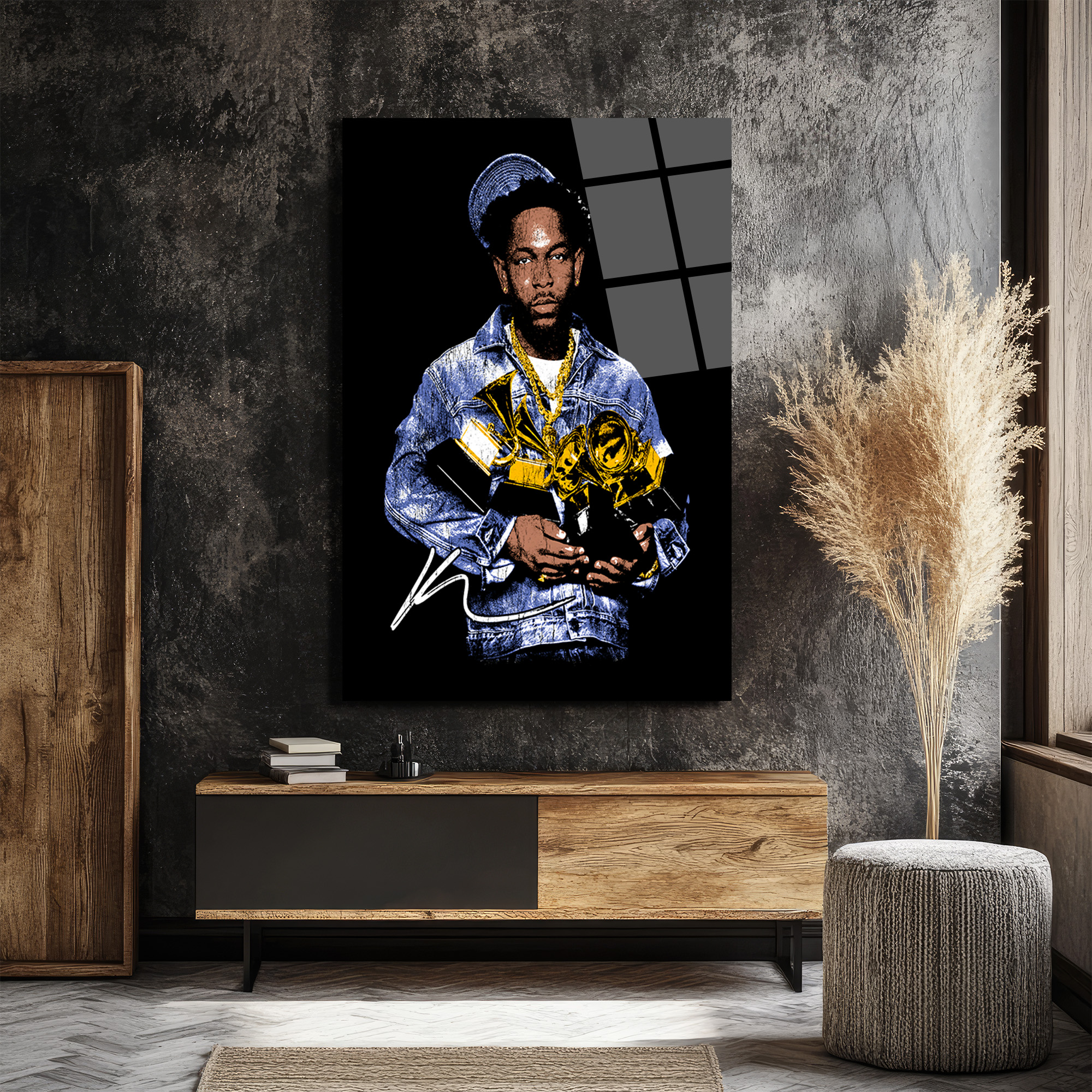 Kendrick Lamar Grammy Zaferi İkonik Cam Tablo Duvar Dekoru Kendrick Lamar Grammy Zaferi İkonik Cam Tablo