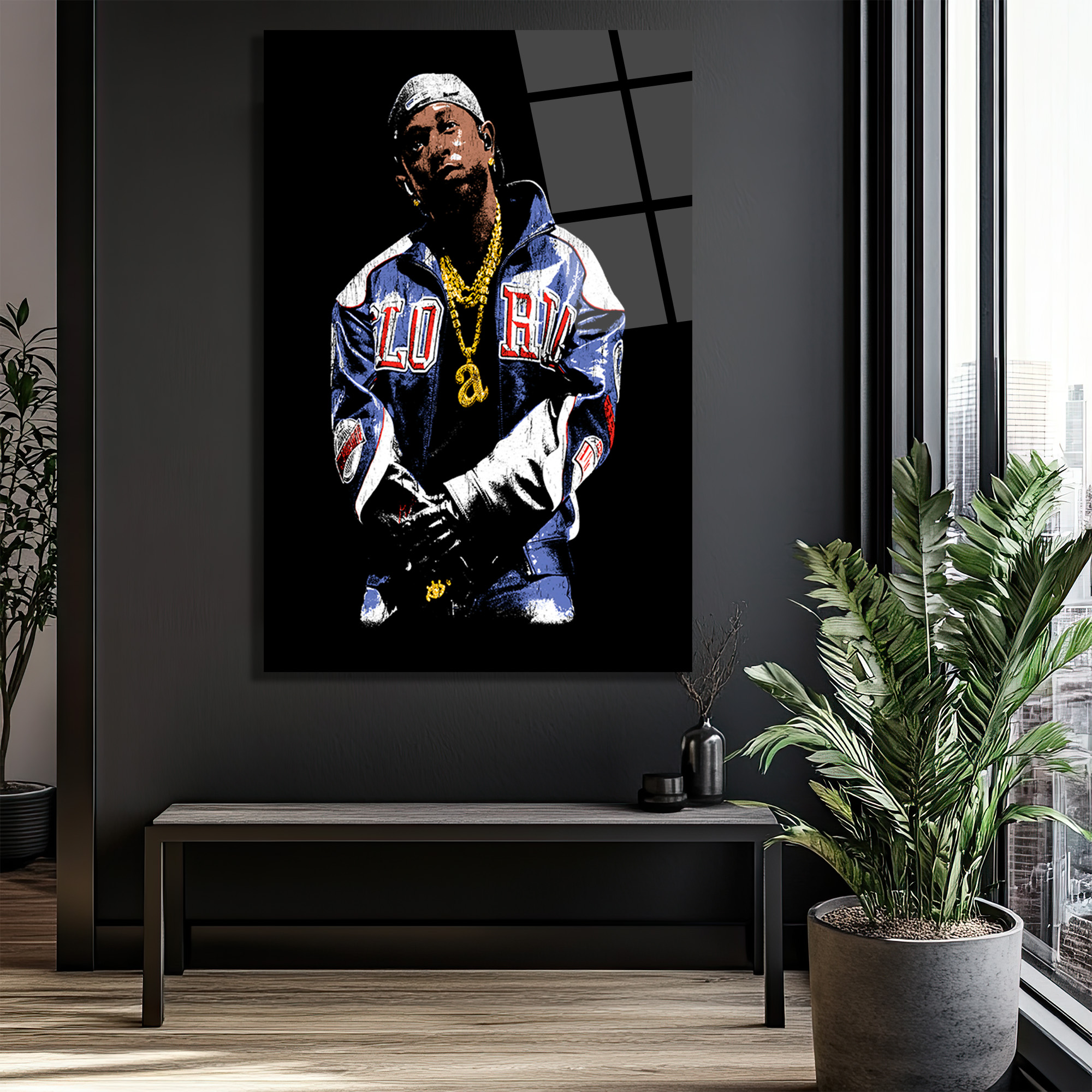 Urban Hip-Hop Tarzı Altın Zincirli Cam Tablo Duvar Dekoru Urban Hip-Hop Tarzı Altın Zincirli Cam Tablo