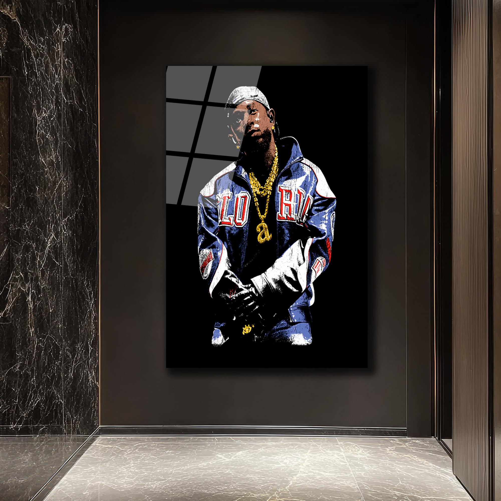 Urban Hip-Hop Tarzı Altın Zincirli Cam Tablo Duvar Dekoru Urban Hip-Hop Tarzı Altın Zincirli Cam Tablo