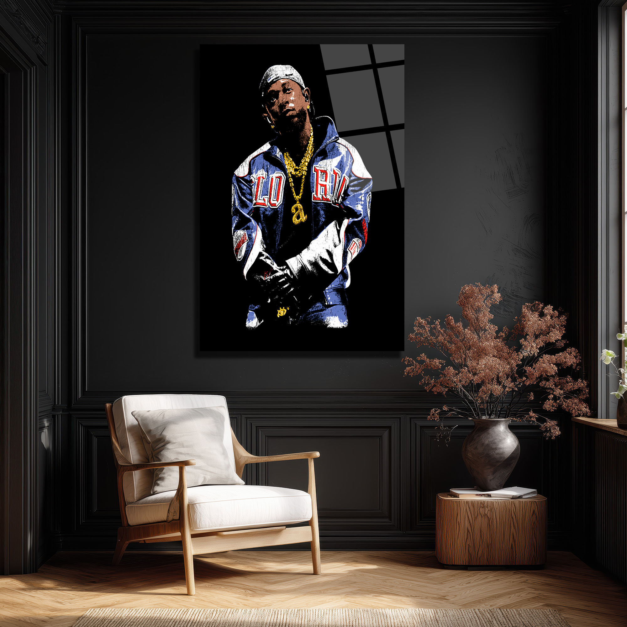 Urban Hip-Hop Tarzı Altın Zincirli Cam Tablo Duvar Dekoru Urban Hip-Hop Tarzı Altın Zincirli Cam Tablo