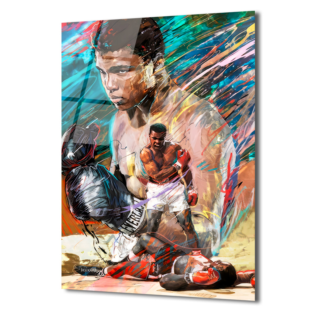 Muhammed Ali Efsanesi Soyut Sanat Cam Tablo Duvar Dekoru Muhammed Ali Efsanesi Soyut Sanat Cam Tablo
