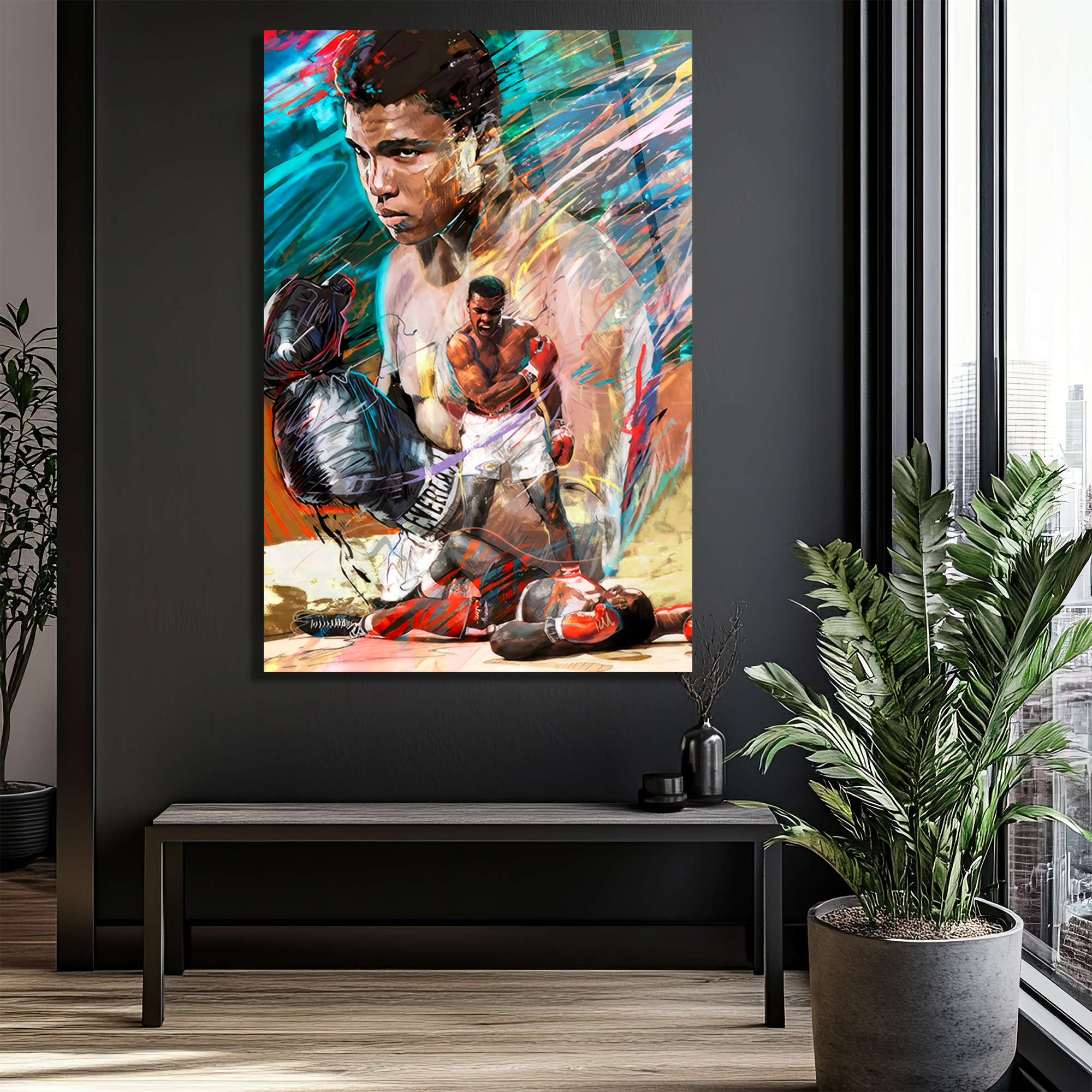 Muhammed Ali Efsanesi Soyut Sanat Cam Tablo Duvar Dekoru Muhammed Ali Efsanesi Soyut Sanat Cam Tablo