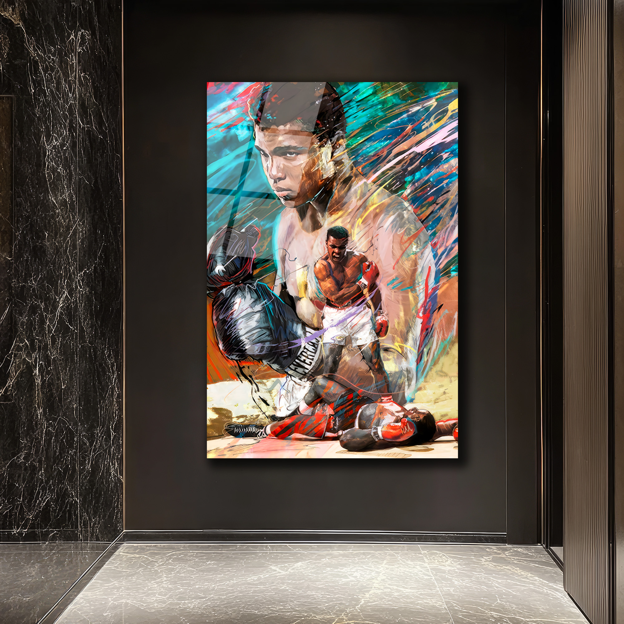 Muhammed Ali Efsanesi Soyut Sanat Cam Tablo Duvar Dekoru Muhammed Ali Efsanesi Soyut Sanat Cam Tablo