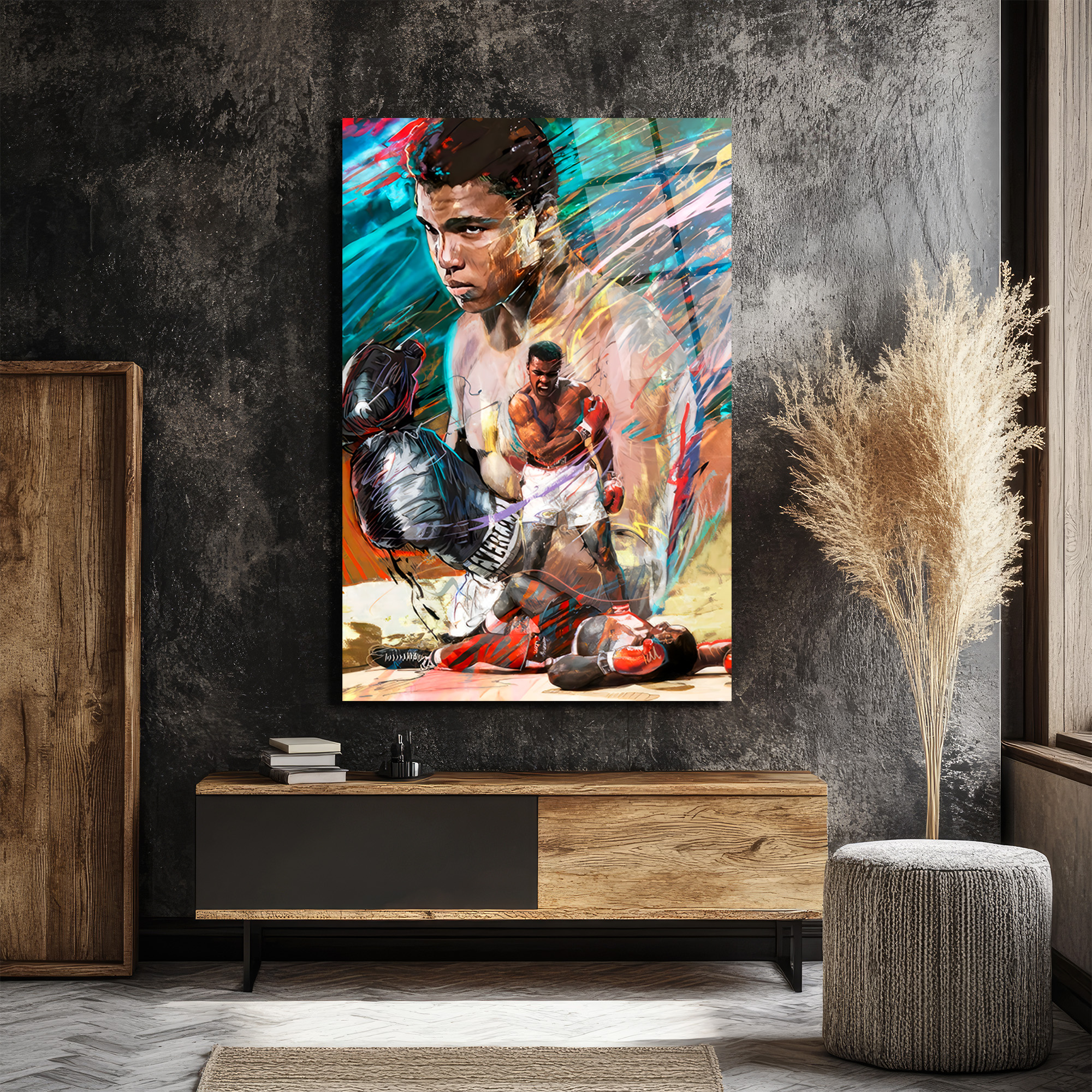 Muhammed Ali Efsanesi Soyut Sanat Cam Tablo Duvar Dekoru Muhammed Ali Efsanesi Soyut Sanat Cam Tablo