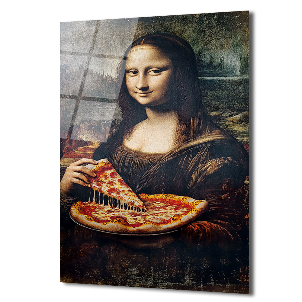 Mona Lisa Pizza Keyfi Cam Tablo - Modern Sanat Dokunuşu Duvar Dekoru Mona Lisa Pizza Keyfi Cam Tablo - Modern Sanat Dokunuşu