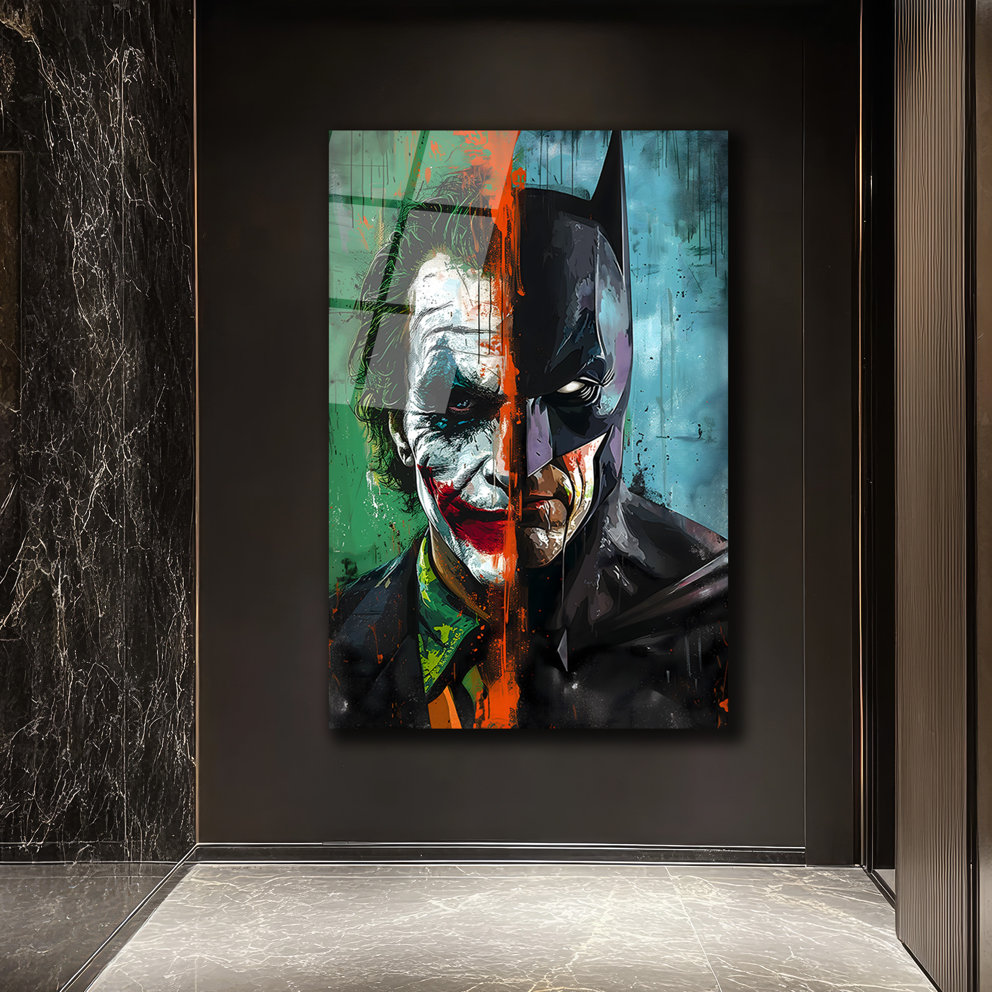 Batman Joker Dengeleyici Güçler Sanatsal Cam Tablo Duvar Dekoru Batman Joker Dengeleyici Güçler Sanatsal Cam Tablo