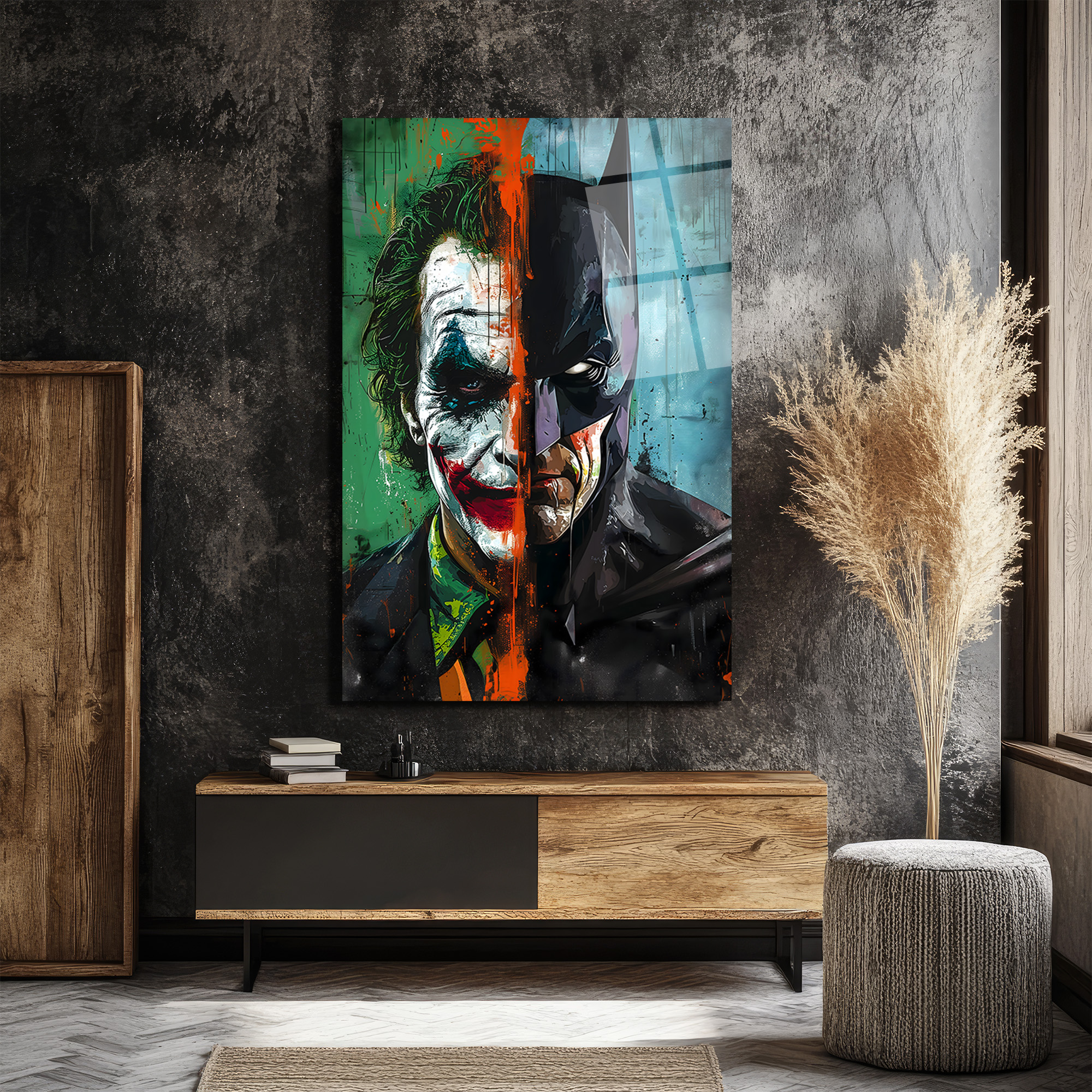 Batman Joker Dengeleyici Güçler Sanatsal Cam Tablo Duvar Dekoru Batman Joker Dengeleyici Güçler Sanatsal Cam Tablo
