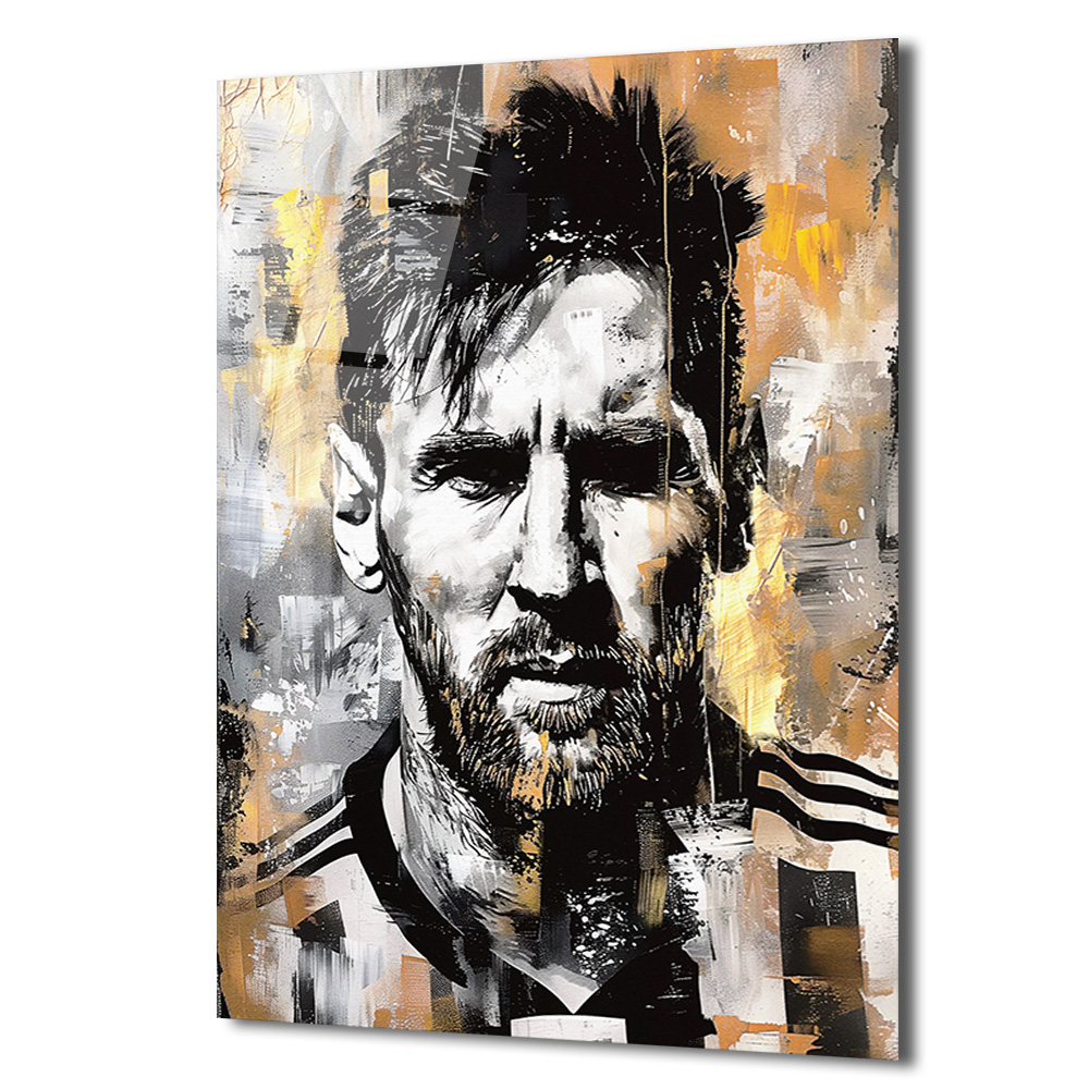 Efsane Lionel Messi Sanatsal Cam Tablo - Modern Soyut Portre Duvar Dekoru Efsane Lionel Messi Sanatsal Cam Tablo - Modern Soyut Portre
