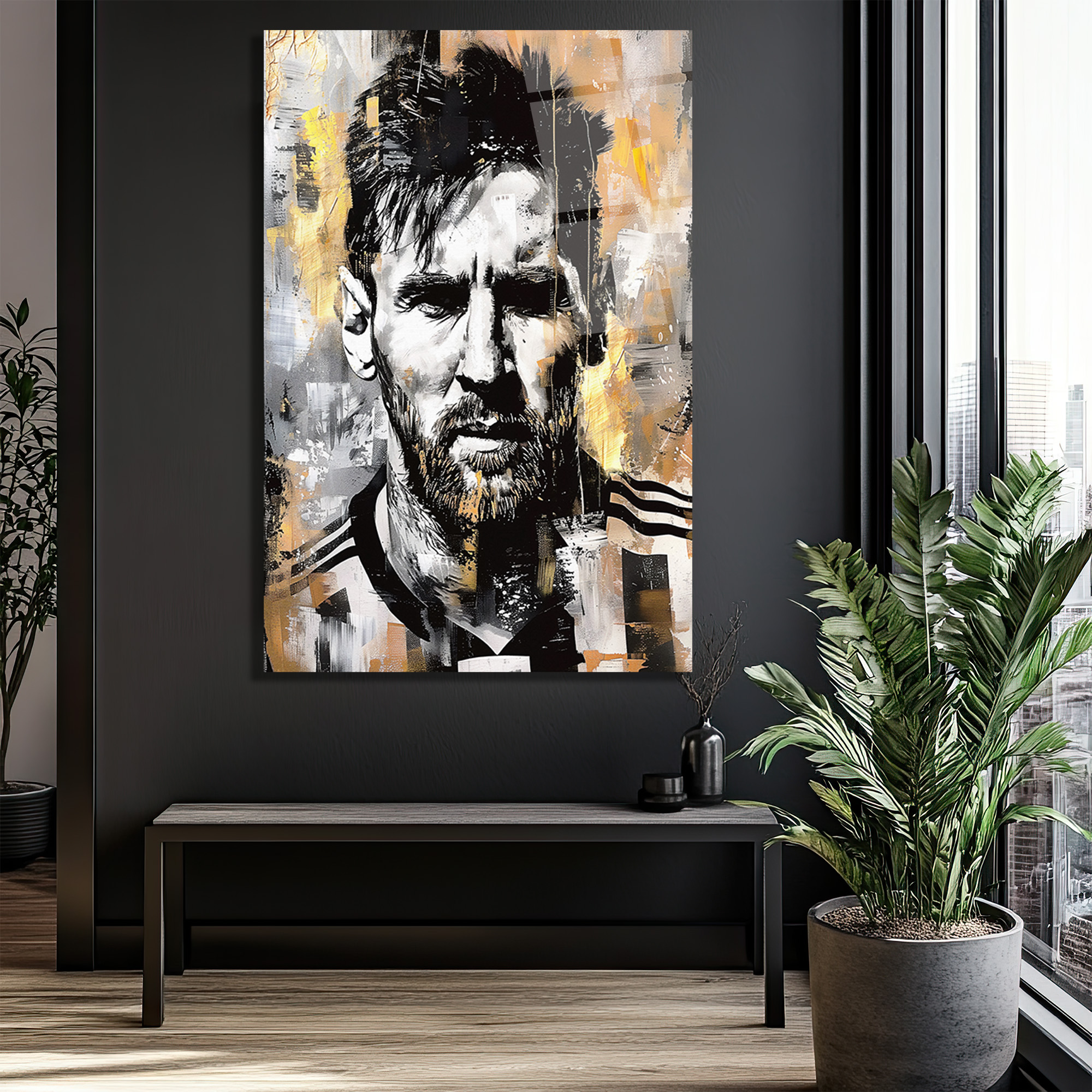 Efsane Lionel Messi Sanatsal Cam Tablo - Modern Soyut Portre Duvar Dekoru Efsane Lionel Messi Sanatsal Cam Tablo - Modern Soyut Portre