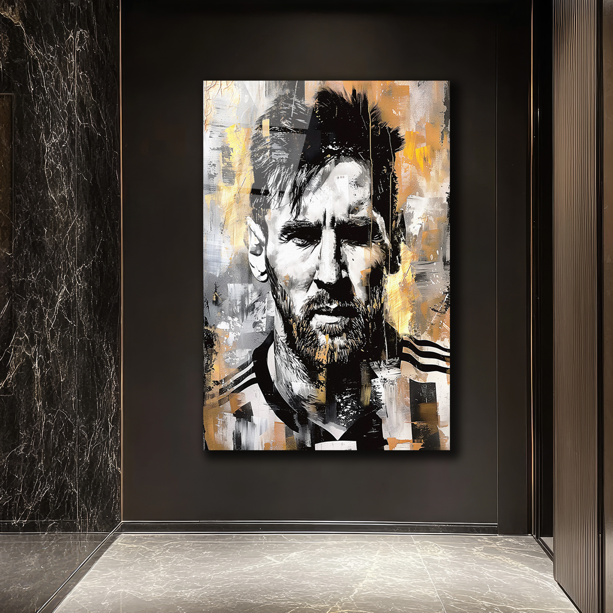 Efsane Lionel Messi Sanatsal Cam Tablo - Modern Soyut Portre Duvar Dekoru Efsane Lionel Messi Sanatsal Cam Tablo - Modern Soyut Portre