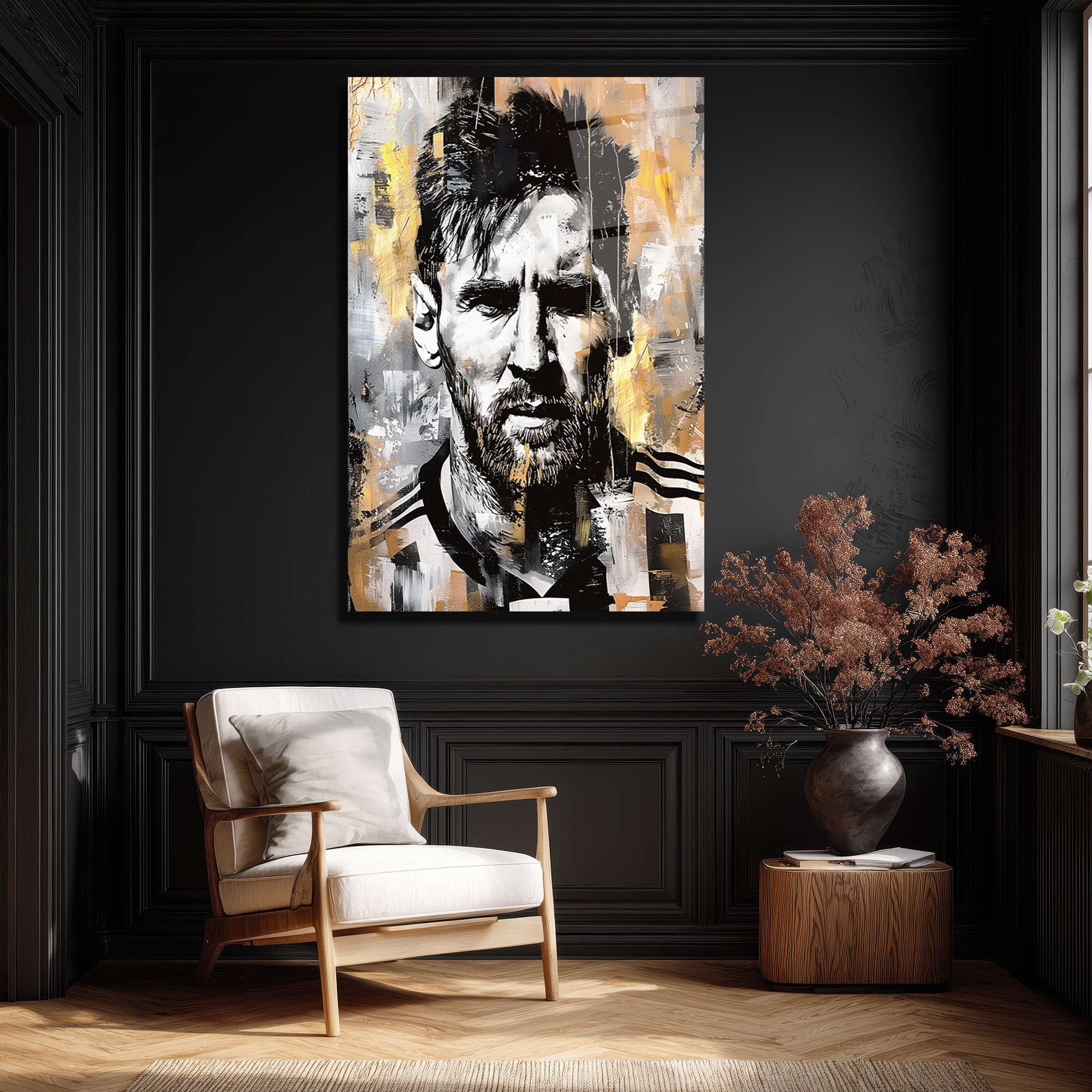 Efsane Lionel Messi Sanatsal Cam Tablo - Modern Soyut Portre Duvar Dekoru Efsane Lionel Messi Sanatsal Cam Tablo - Modern Soyut Portre