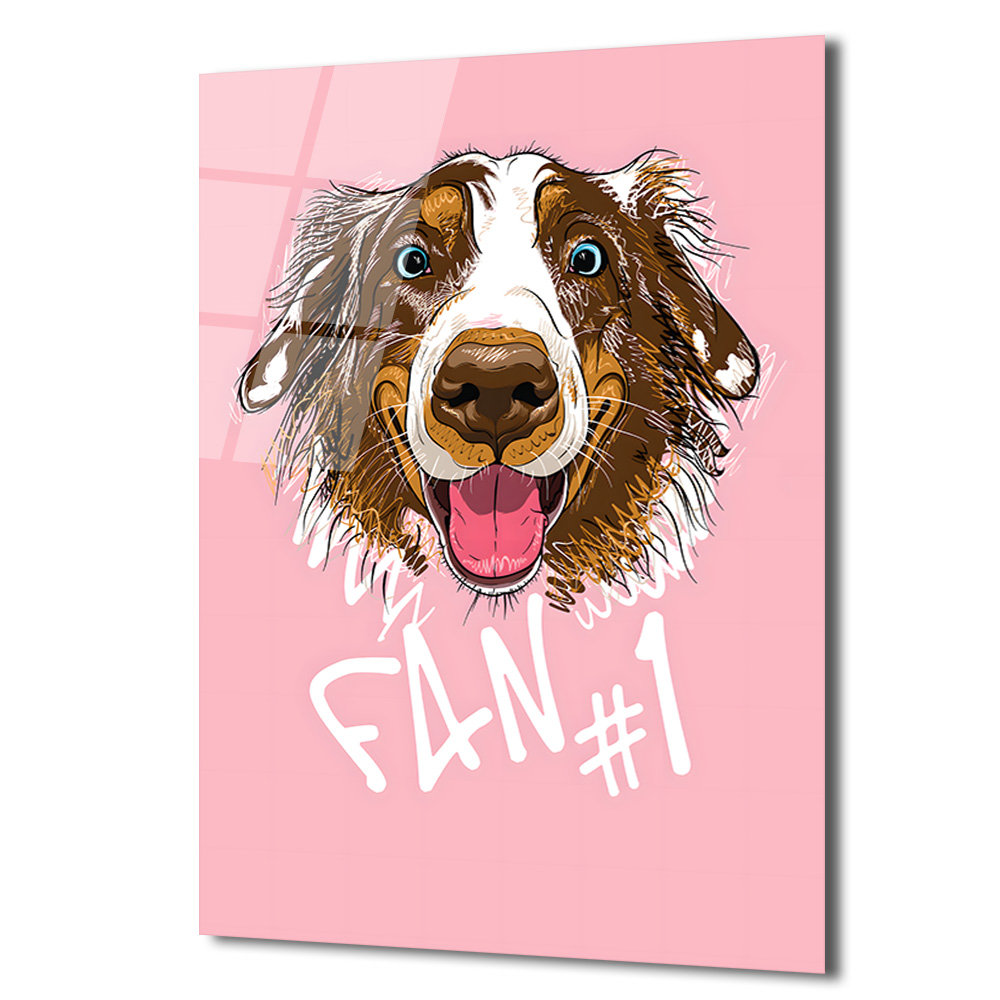 Fan #1 Neşeli Köpek Tasarımlı Temperli Cam Tablo Duvar Dekoru Fan #1 Neşeli Köpek Tasarımlı Temperli Cam Tablo
