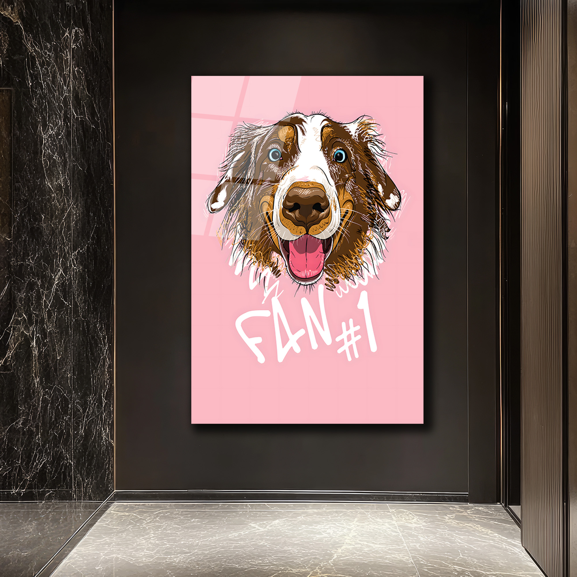 Fan #1 Neşeli Köpek Tasarımlı Temperli Cam Tablo Duvar Dekoru Fan #1 Neşeli Köpek Tasarımlı Temperli Cam Tablo