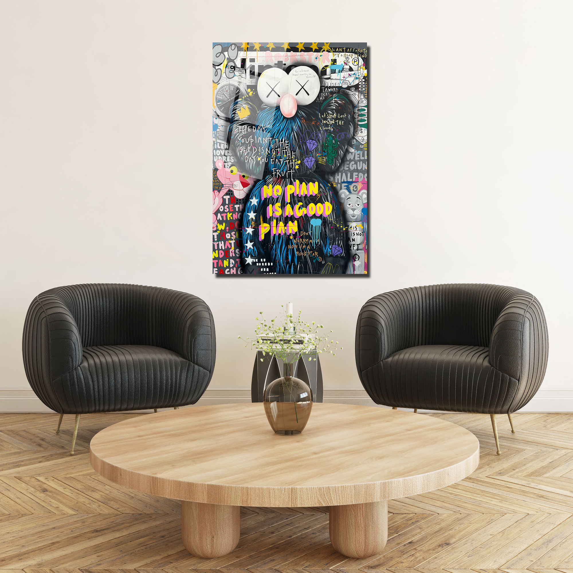 Urban Pop Art Temalı Cam Tablo - No Plan İyi Bir Plan Duvar Dekoru Urban Pop Art Temalı Cam Tablo - No Plan İyi Bir Plan