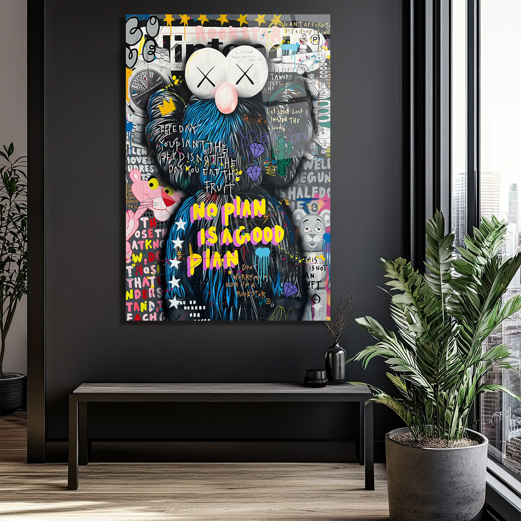 Urban Pop Art Temalı Cam Tablo - No Plan İyi Bir Plan Duvar Dekoru Urban Pop Art Temalı Cam Tablo - No Plan İyi Bir Plan