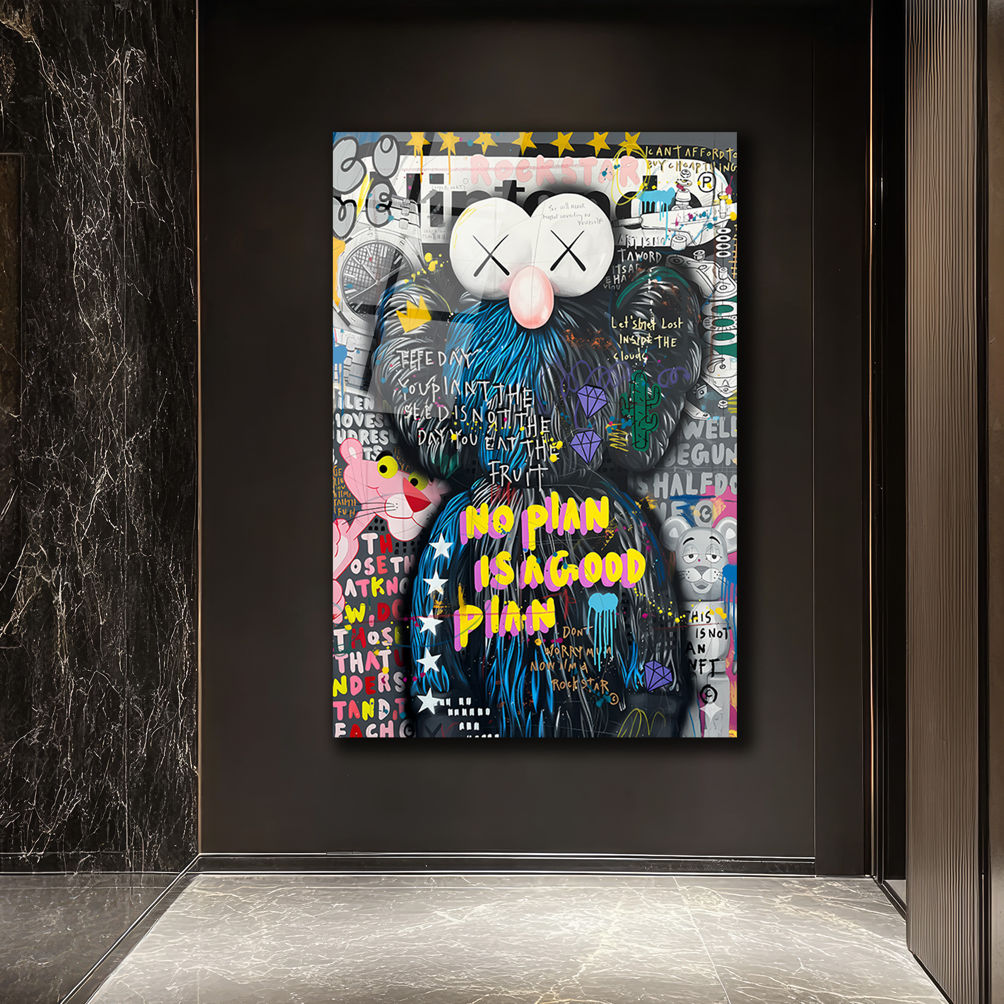 Urban Pop Art Temalı Cam Tablo - No Plan İyi Bir Plan Duvar Dekoru Urban Pop Art Temalı Cam Tablo - No Plan İyi Bir Plan