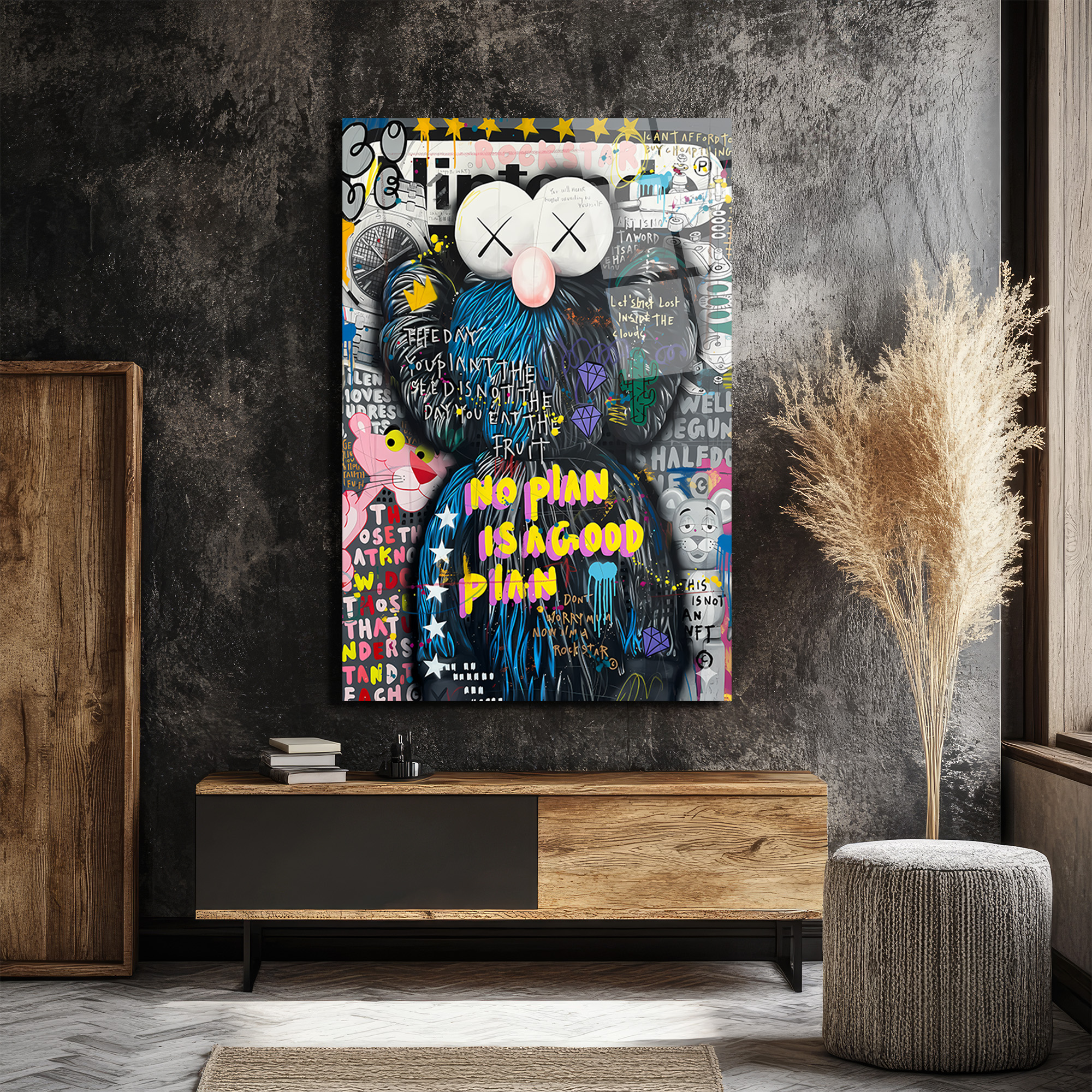 Urban Pop Art Temalı Cam Tablo - No Plan İyi Bir Plan Duvar Dekoru Urban Pop Art Temalı Cam Tablo - No Plan İyi Bir Plan