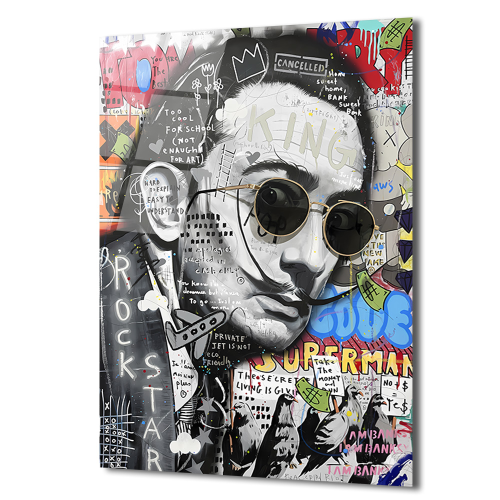 Dalí Rockstar Pop Art Cam Tablo: Modern Sanatın Cesur Yorumu Duvar Dekoru Dalí Rockstar Pop Art Cam Tablo: Modern Sanatın Cesur Yorumu