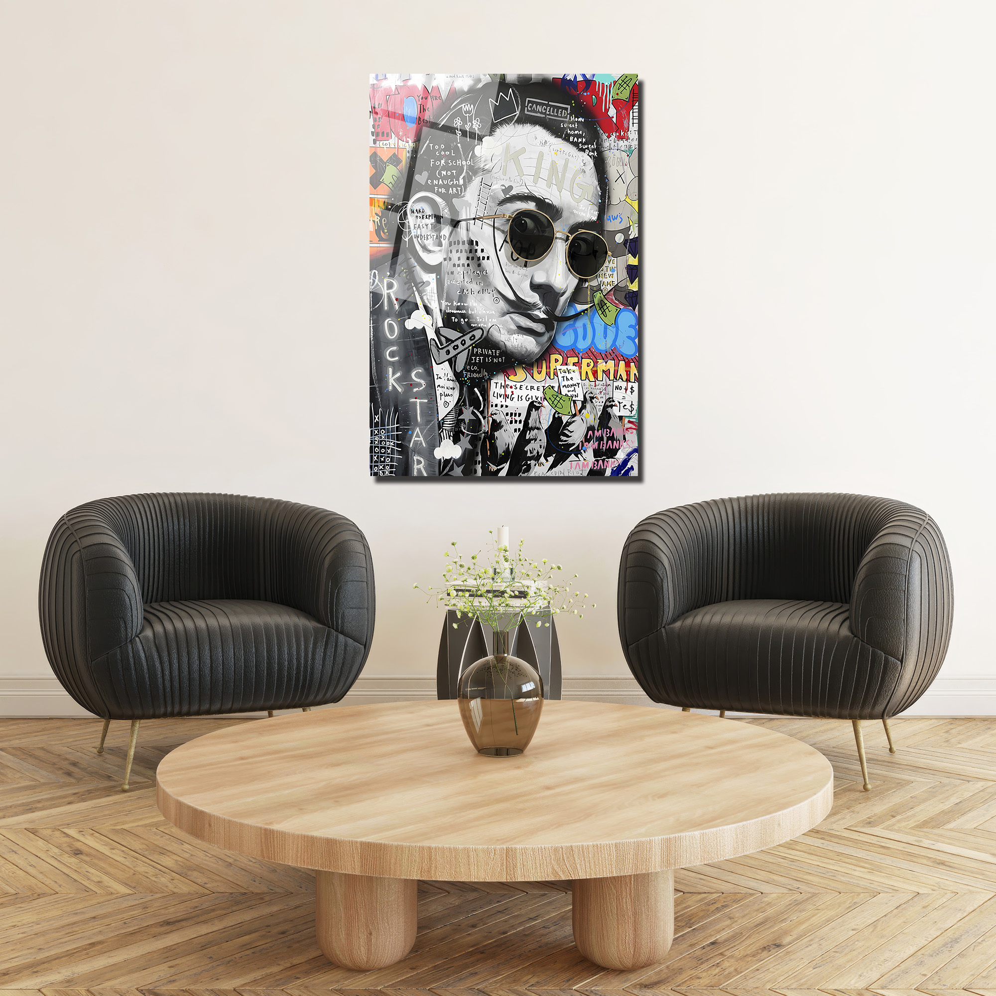 Dalí Rockstar Pop Art Cam Tablo: Modern Sanatın Cesur Yorumu Duvar Dekoru Dalí Rockstar Pop Art Cam Tablo: Modern Sanatın Cesur Yorumu