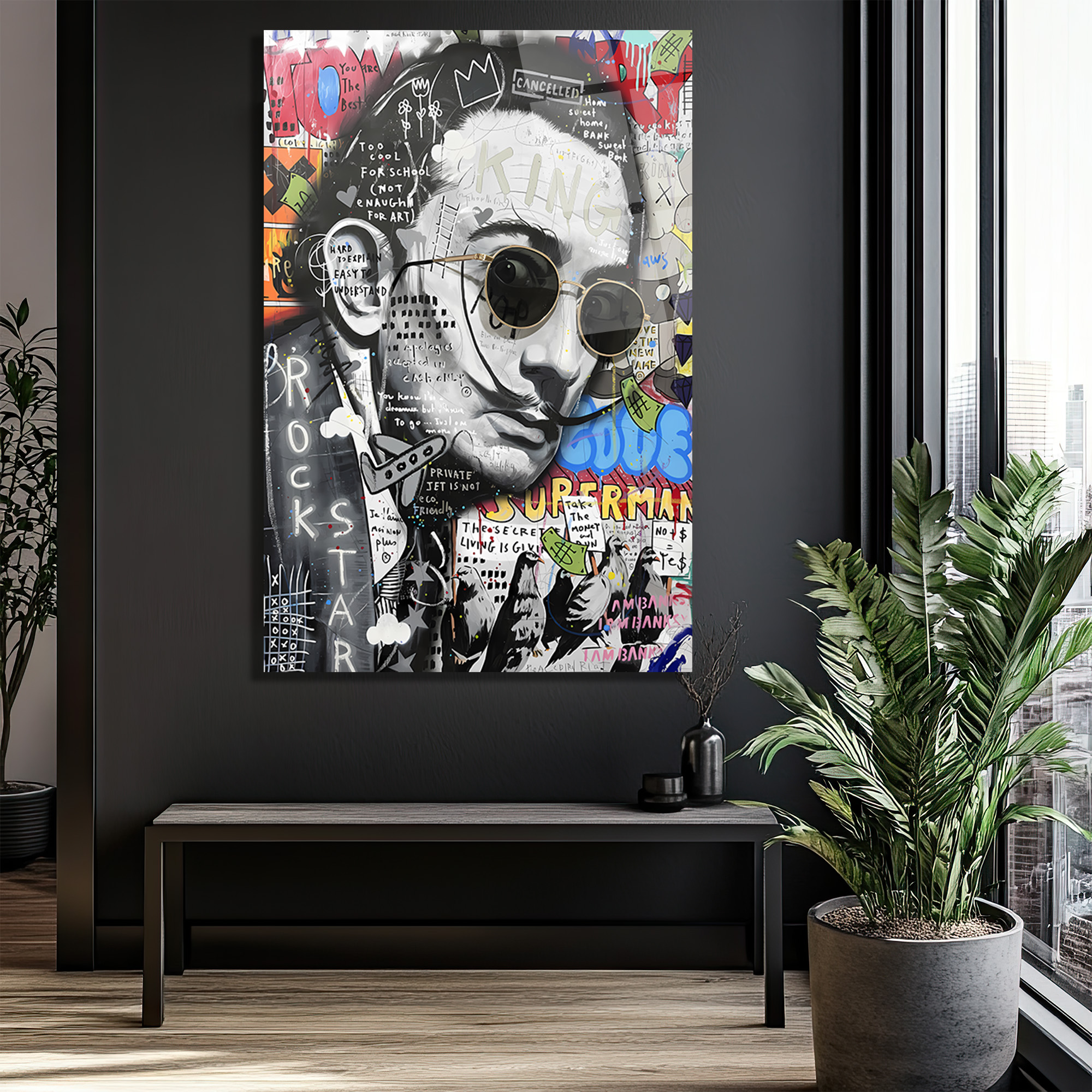 Dalí Rockstar Pop Art Cam Tablo: Modern Sanatın Cesur Yorumu Duvar Dekoru Dalí Rockstar Pop Art Cam Tablo: Modern Sanatın Cesur Yorumu