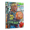 Efsanevi Jordan Graffiti Cam Tablo | Urban Sanat Duvar Dekoru Duvar Dekoru Graffiti ve sokak sanatı tarzında, üzerinde taç olan Michael Jordan'ı gösteren canlı renkli bir cam tablo. Jordan, bir basketbol topu tutuyor ve etrafı 'JORDAN', 'MONEY', 'POP' gibi yazılar, kalpler, yıldızlar ve çeşitli sembollerle dolu. Enerjik ve modern bir şehir sanatı eseridir.
