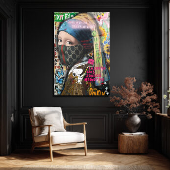 Banksy Esintili İnci Küpeli Kız Maskeli Modern Cam Tablo - Glazella Banksy Esintili İnci Küpeli Kız Maskeli Modern Cam Tablo - Glazella