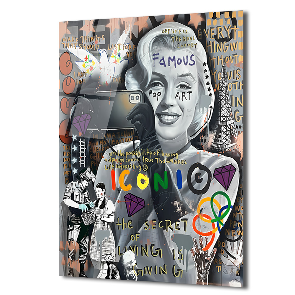 Marilyn Monroe Pop Art Graffiti Cam Tablo - İkonik Duvar Sanatı Duvar Dekoru Marilyn Monroe Pop Art Graffiti Cam Tablo - İkonik Duvar Sanatı