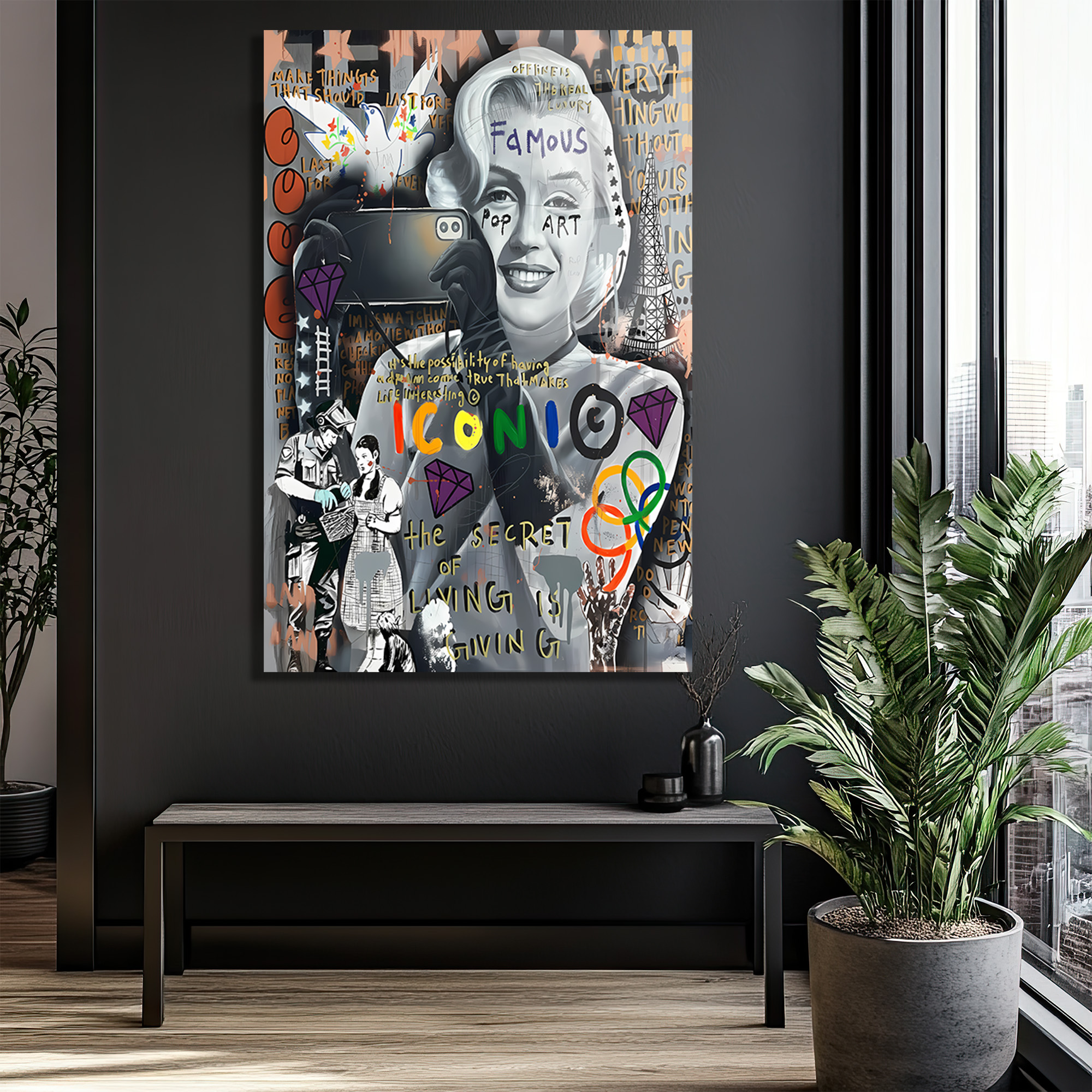 Marilyn Monroe Pop Art Graffiti Cam Tablo - İkonik Duvar Sanatı Duvar Dekoru Marilyn Monroe Pop Art Graffiti Cam Tablo - İkonik Duvar Sanatı