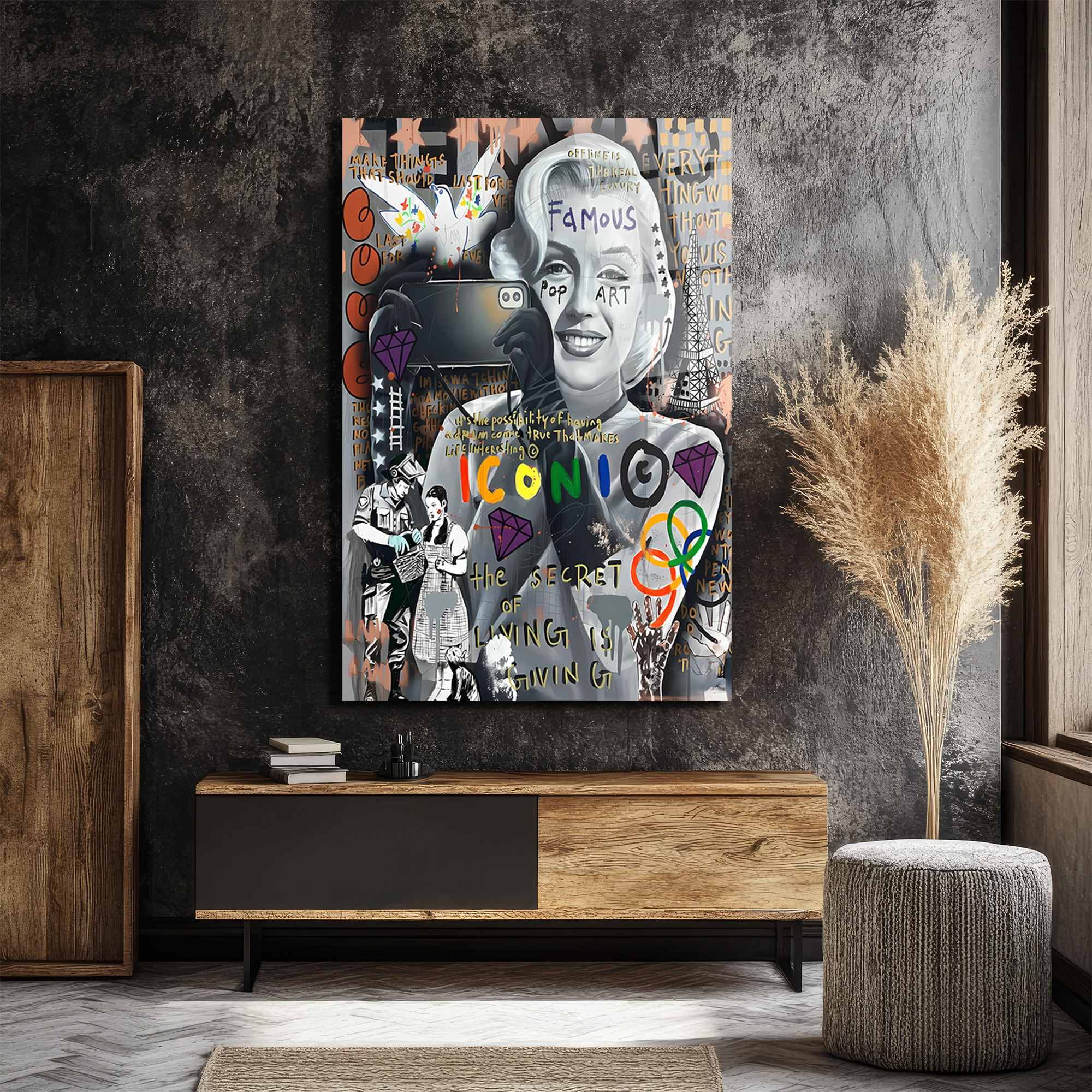 Marilyn Monroe Pop Art Graffiti Cam Tablo - İkonik Duvar Sanatı Duvar Dekoru Marilyn Monroe Pop Art Graffiti Cam Tablo - İkonik Duvar Sanatı