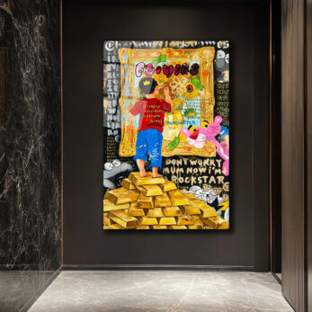Hayallerini Çizen Çocuk Pop Art Cam Tablo | Altın Külçeleri  Teması - Glazella