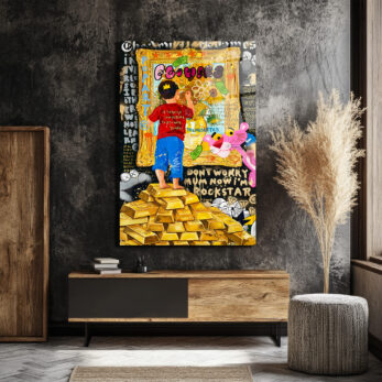 Hayallerini Çizen Çocuk Pop Art Cam Tablo | Altın Külçeleri  Teması - Glazella