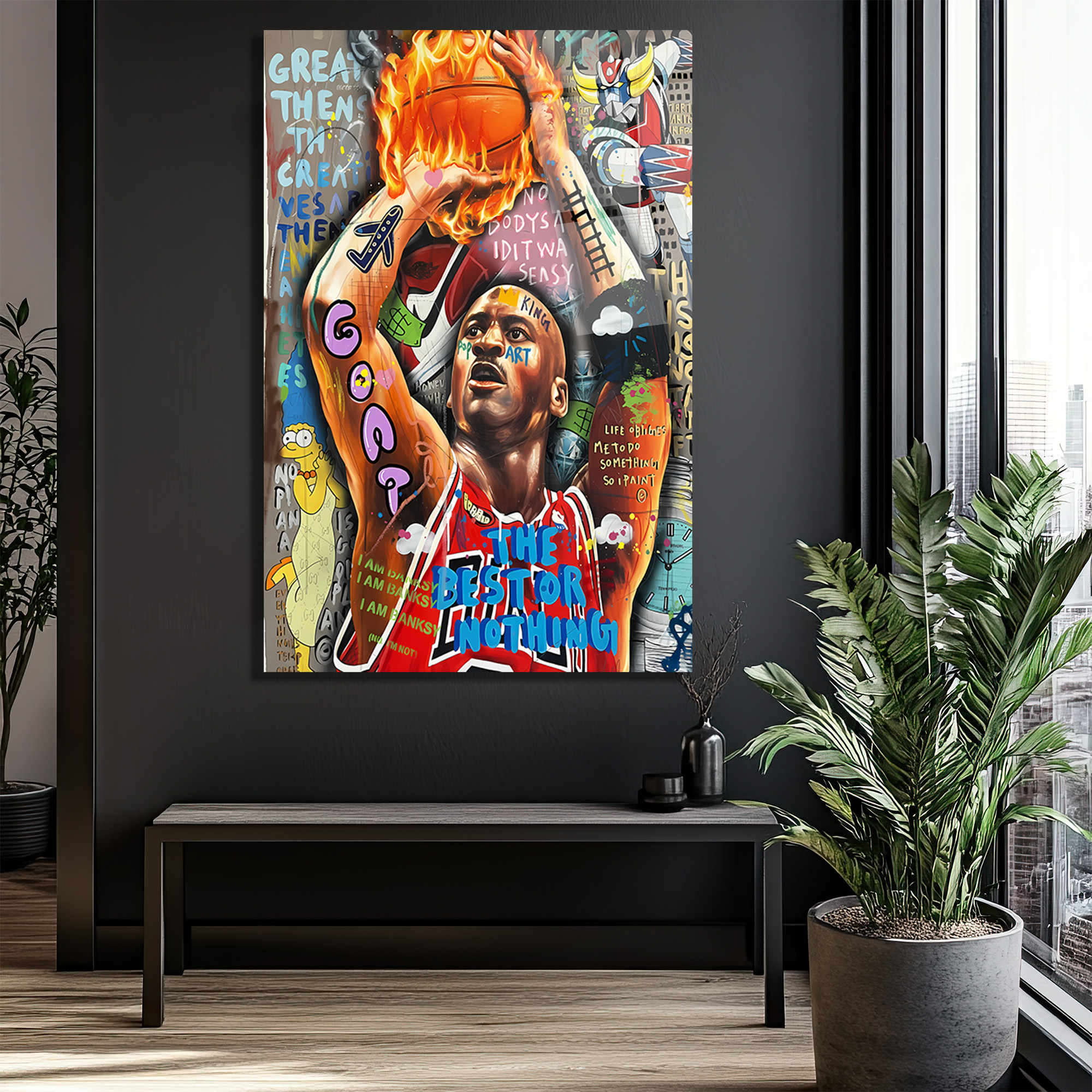 Michael Jordan Efsanesi: Pop Art Graffiti Cam Tablo Duvar Dekoru Michael Jordan Efsanesi: Pop Art Graffiti Cam Tablo