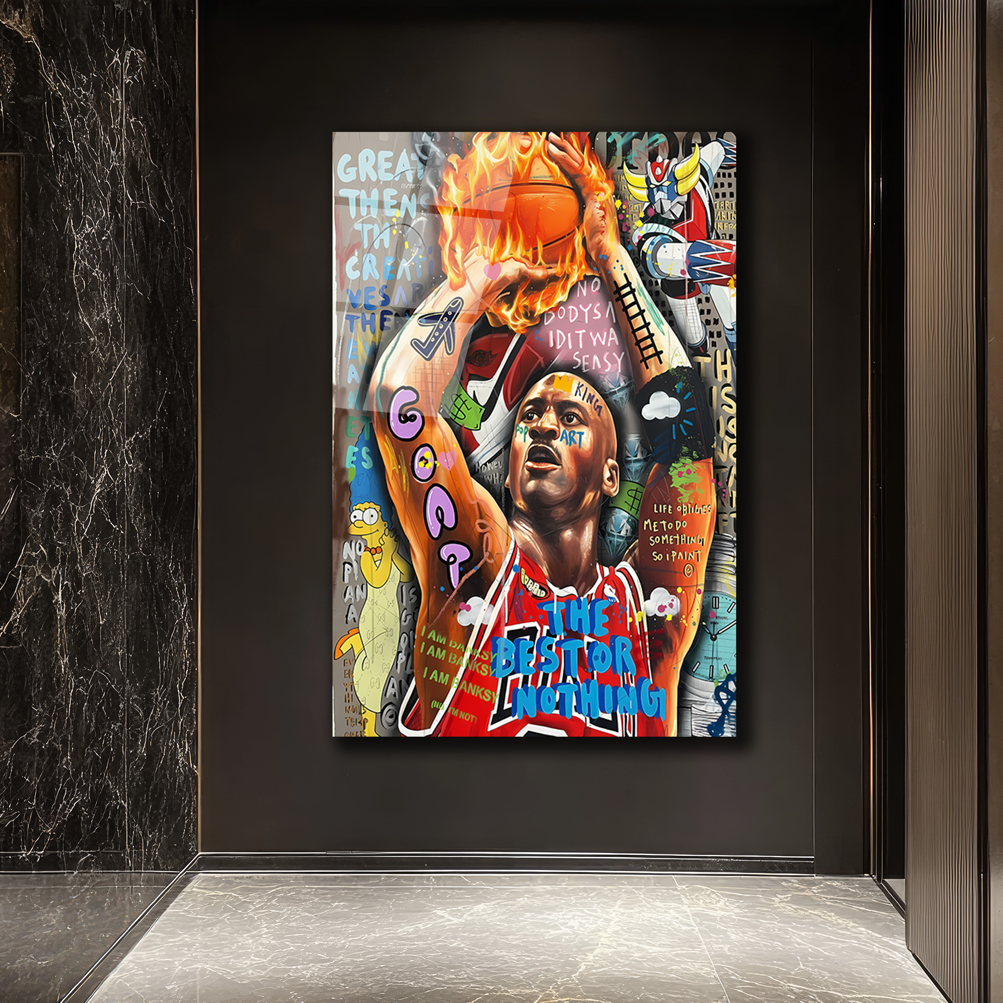 Michael Jordan Efsanesi: Pop Art Graffiti Cam Tablo Duvar Dekoru Michael Jordan Efsanesi: Pop Art Graffiti Cam Tablo