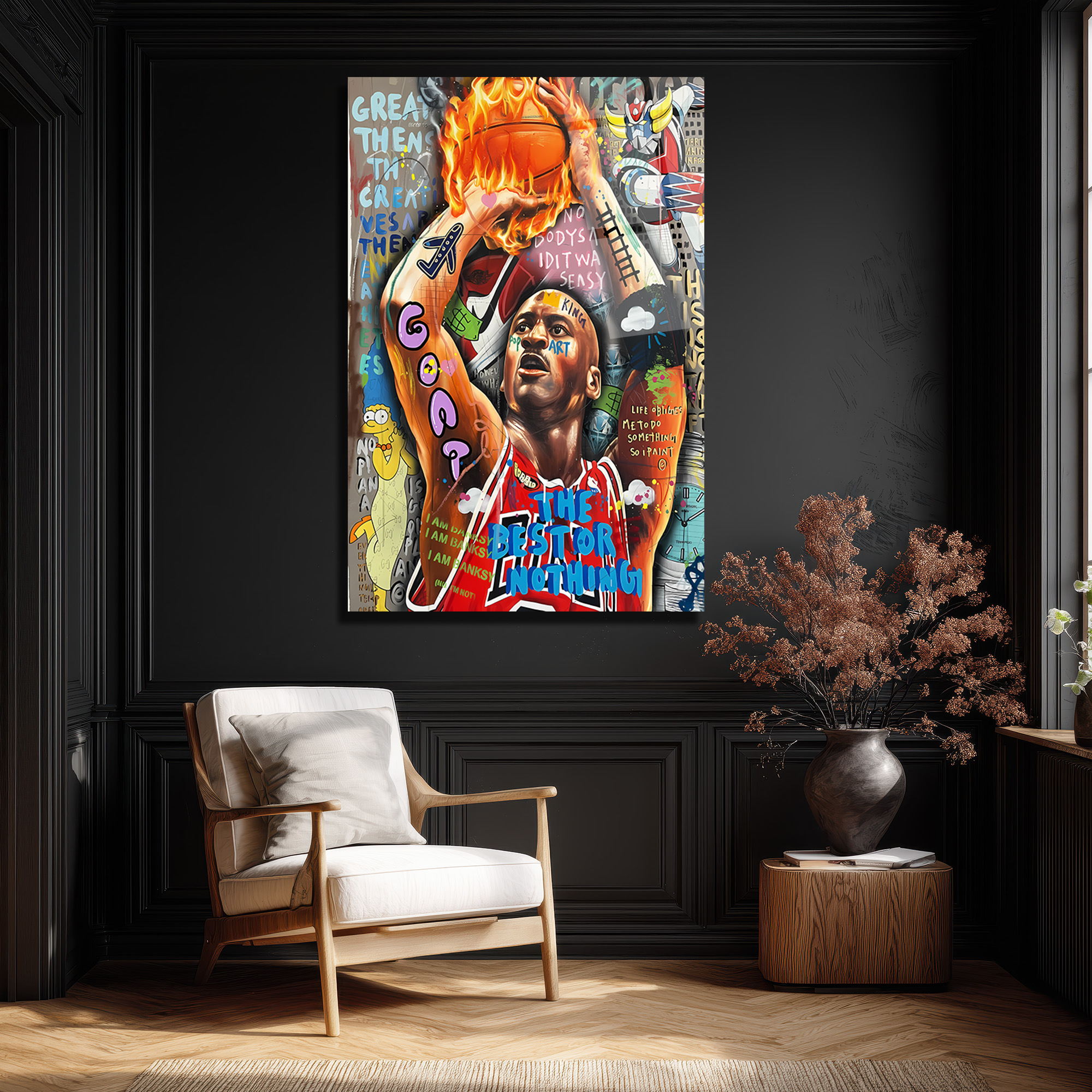Michael Jordan Efsanesi: Pop Art Graffiti Cam Tablo Duvar Dekoru Michael Jordan Efsanesi: Pop Art Graffiti Cam Tablo