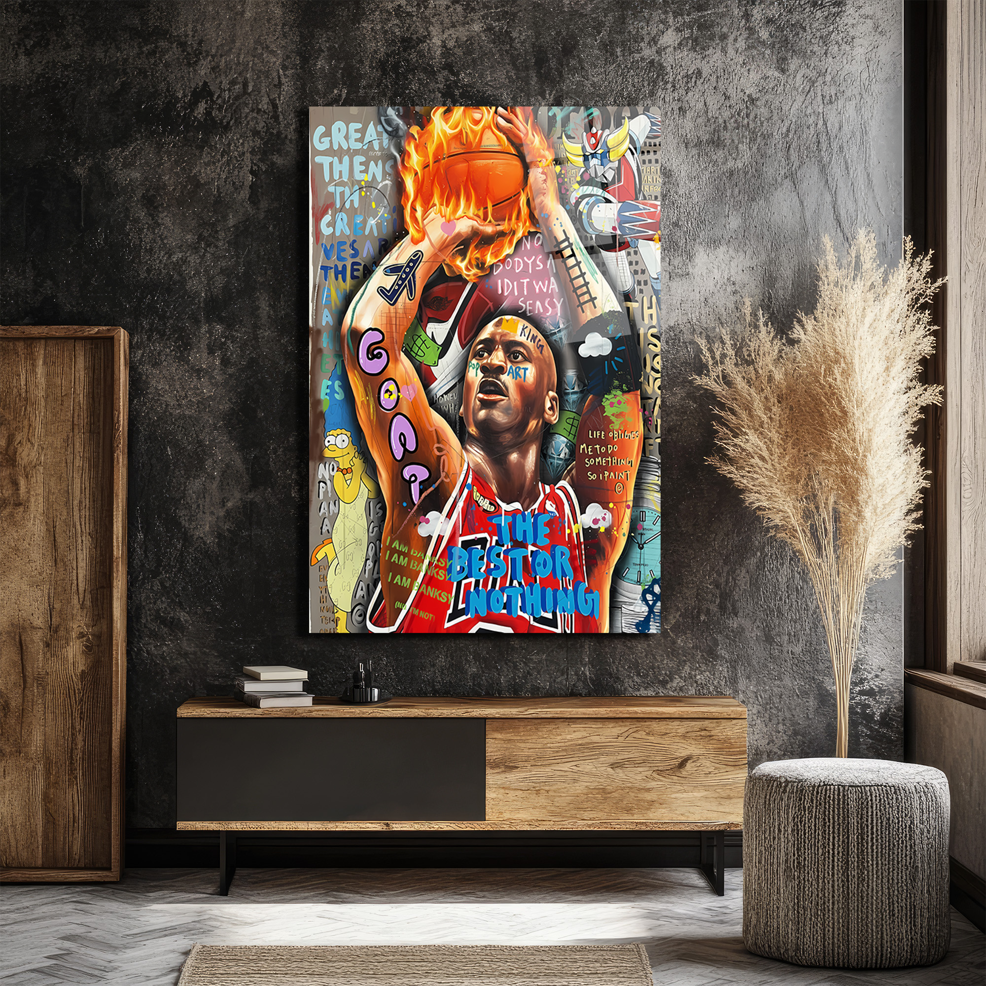 Michael Jordan Efsanesi: Pop Art Graffiti Cam Tablo Duvar Dekoru Michael Jordan Efsanesi: Pop Art Graffiti Cam Tablo