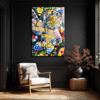 Yaşamın Sırrı: Astronot ve Servet Temalı Pop Art Cam Tablo - Glazella