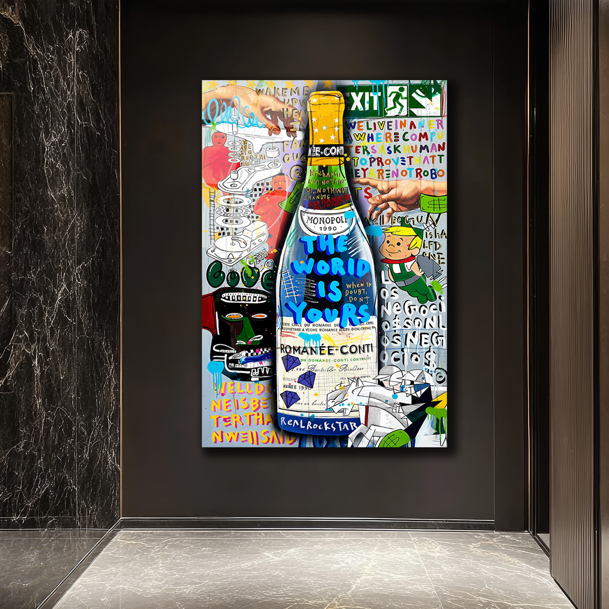Lüks ve Asi Ruh: Dünya Senin Pop Art Şampanya Cam Tablo Duvar Dekoru Lüks ve Asi Ruh: Dünya Senin Pop Art Şampanya Cam Tablo
