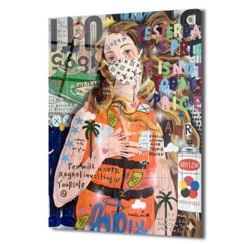 Urban Pop Art Kraliçe Maskeli Çağdaş Sanat Cam Tablo