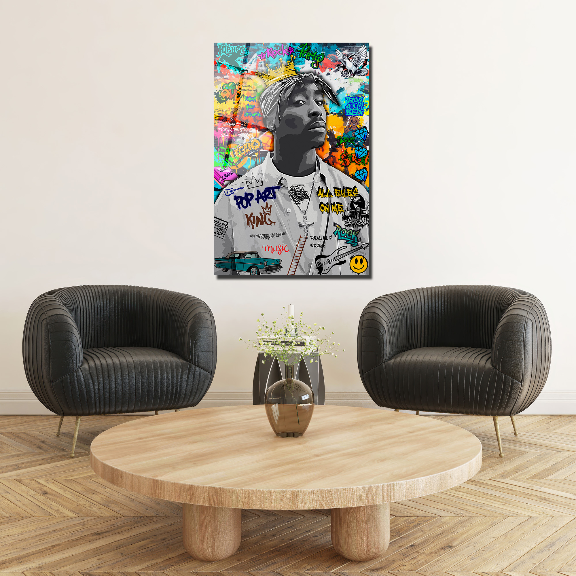 Tupac Graffiti Cam Tablo | Urban Sanat ve Hip-Hop Ruhu Duvar Dekoru Tupac Graffiti Cam Tablo | Urban Sanat ve Hip-Hop Ruhu